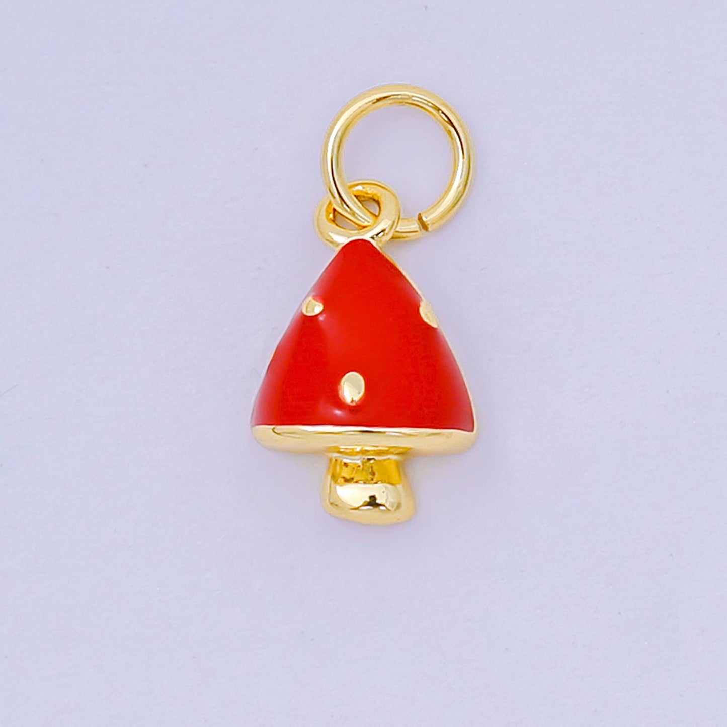24K Gold Filled Red, White Enamel Forest Mushroom Plant Charm | D-536