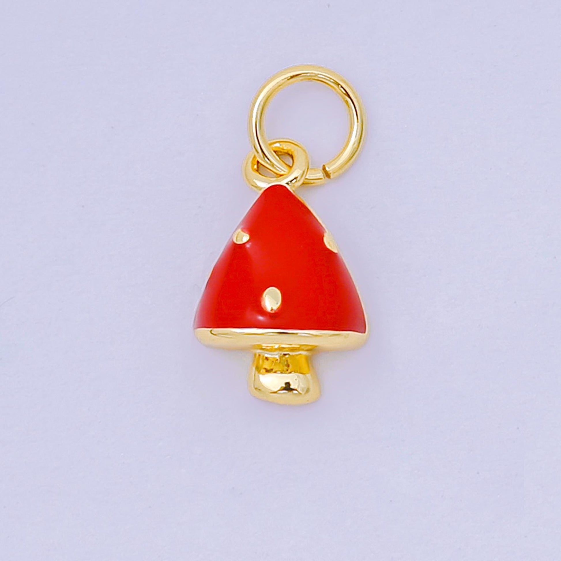 24K Gold Filled Red, White Enamel Forest Mushroom Plant Charm | D-536