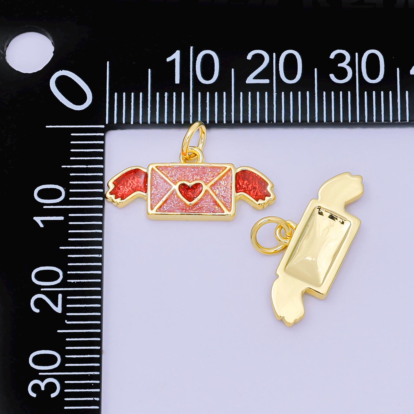 24K Gold Filled 9mm Rose Red Enamel Romantic Love Letter Delivery Wings Charm | D-562