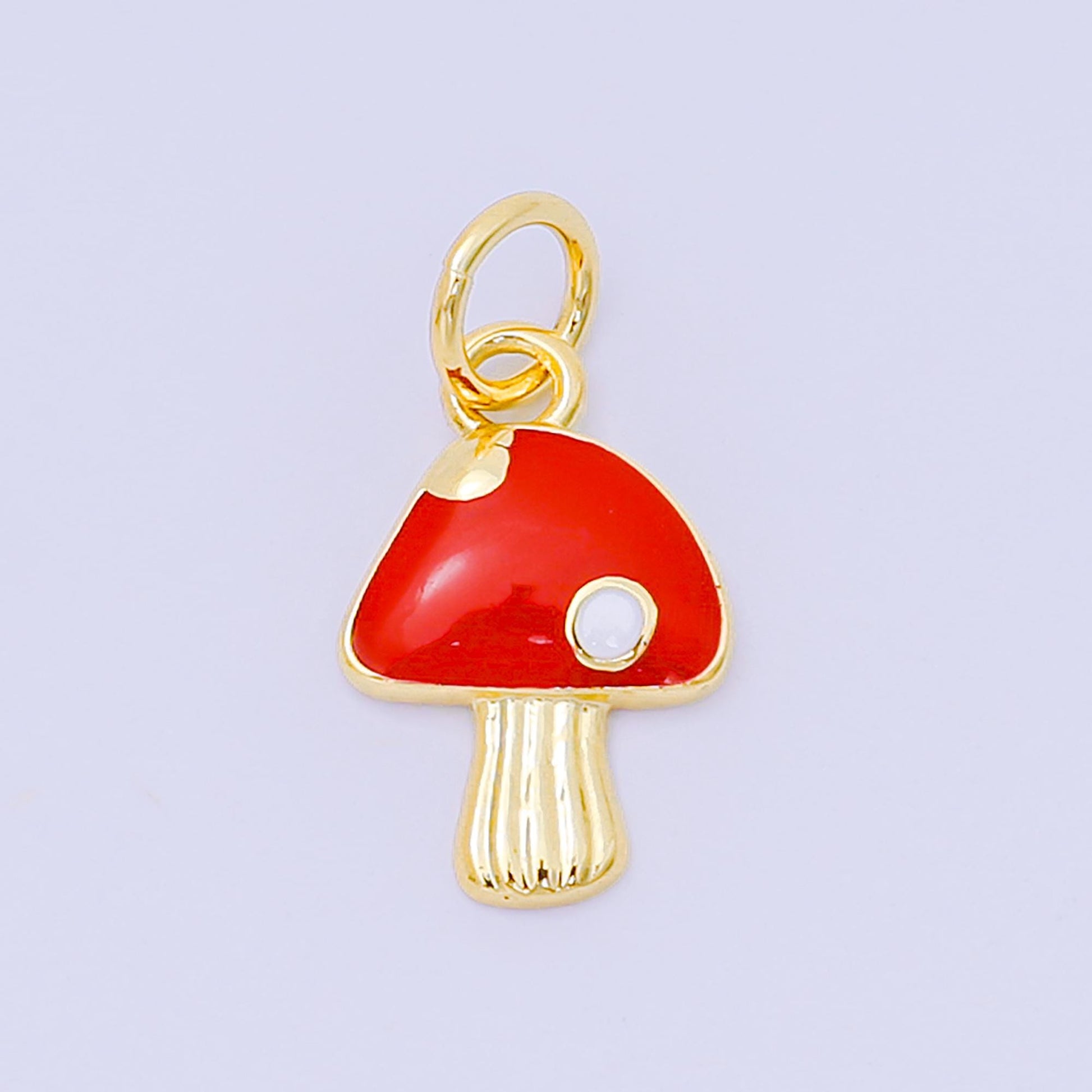 24K Gold Filled 13mm Wild Forest Mushroom Charm in Red, Pink, & White | D-627 D-663