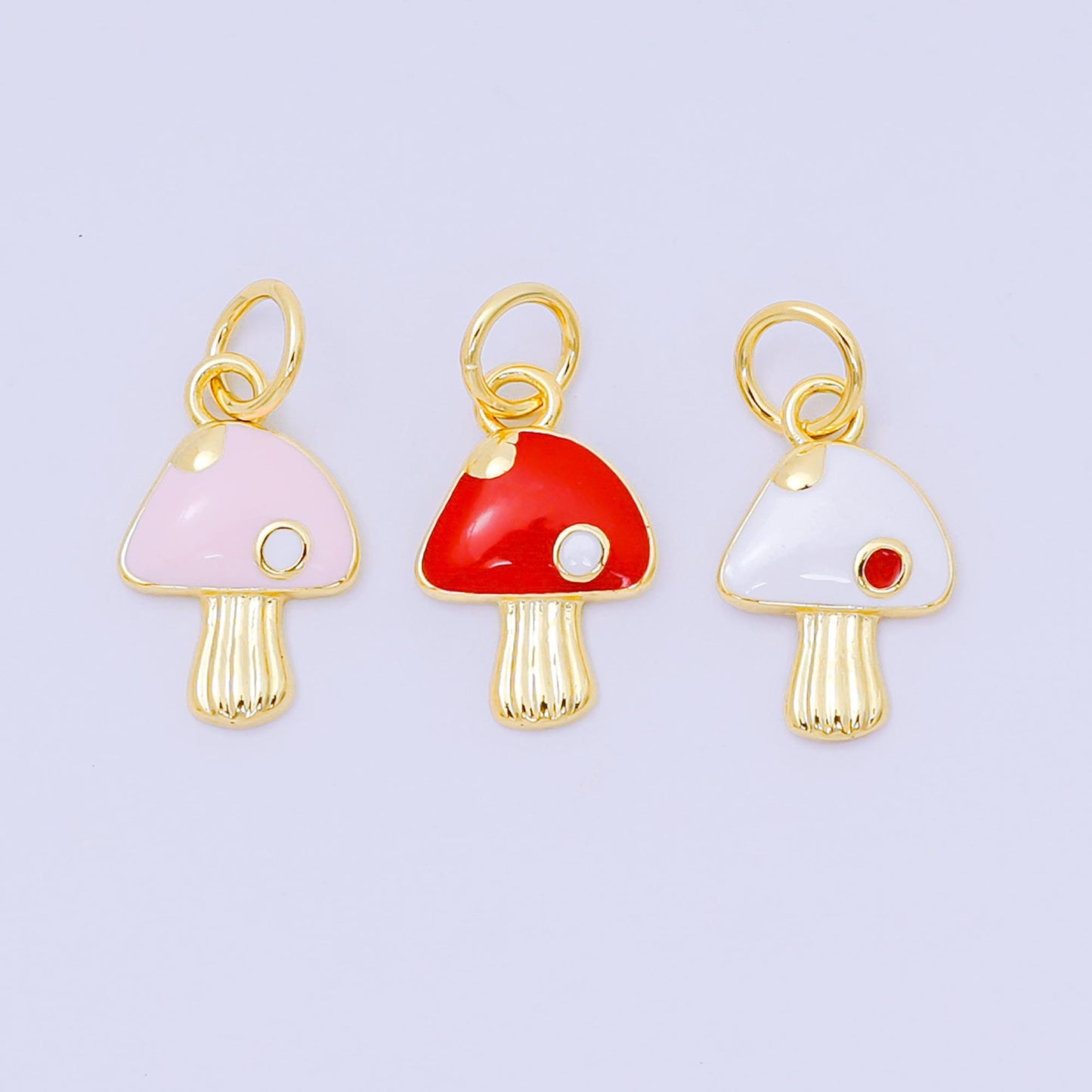 24K Gold Filled 13mm Wild Forest Mushroom Charm in Red, Pink, & White | D-627 D-663