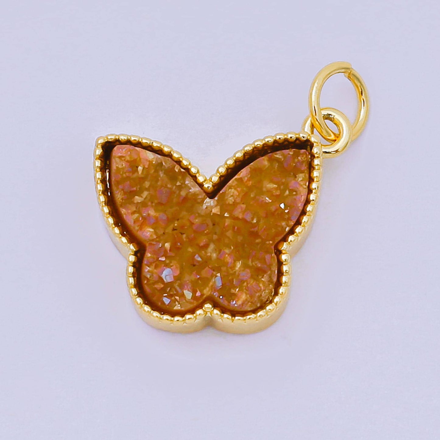 24K Gold Filled 14mm Glittery Multicolor Butterfly Druzy Stone Animal Charm | D-668 D-677 D-700 D-708 D-757 D-796 D-810