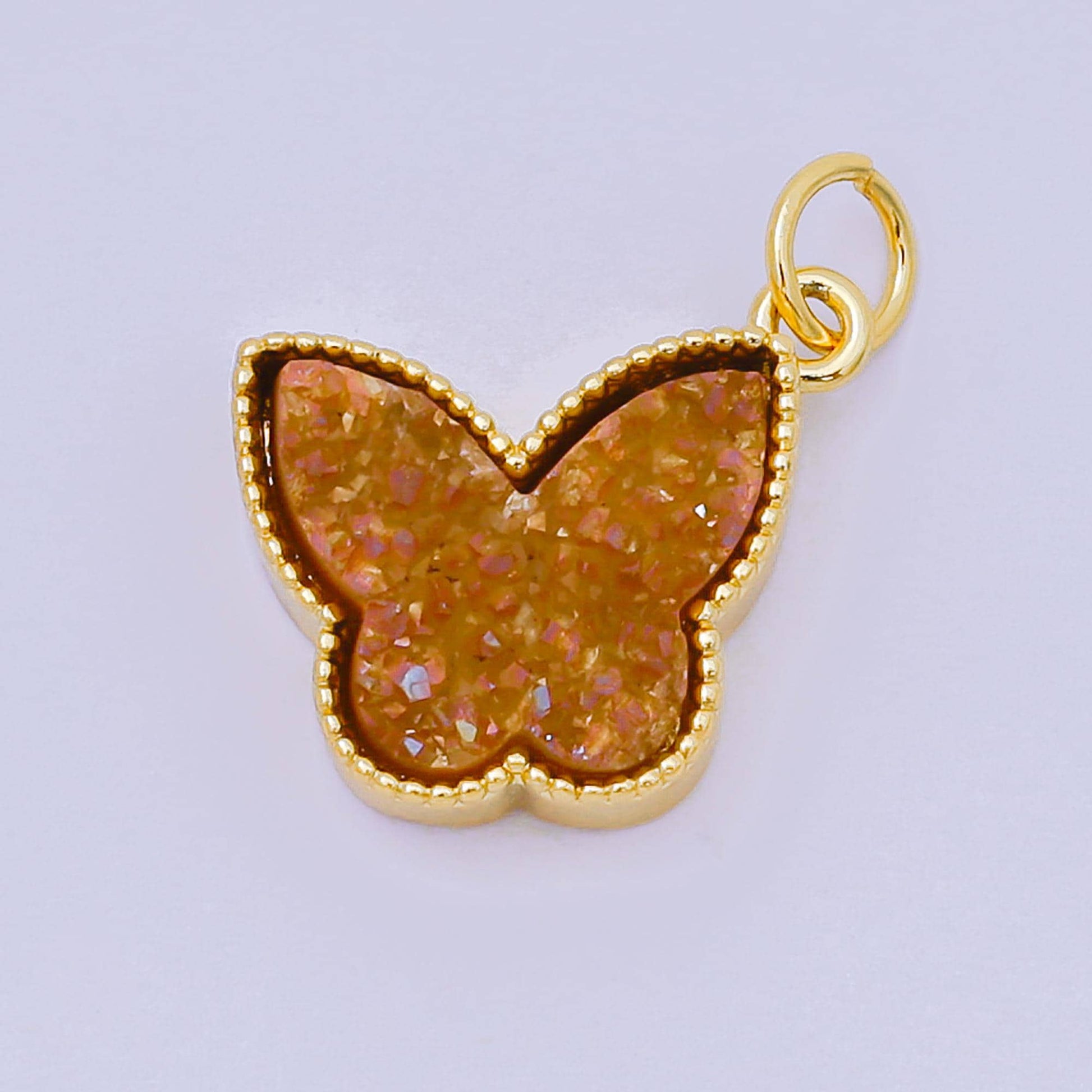 24K Gold Filled 14mm Glittery Multicolor Butterfly Druzy Stone Animal Charm | D-668 D-677 D-700 D-708 D-757 D-796 D-810