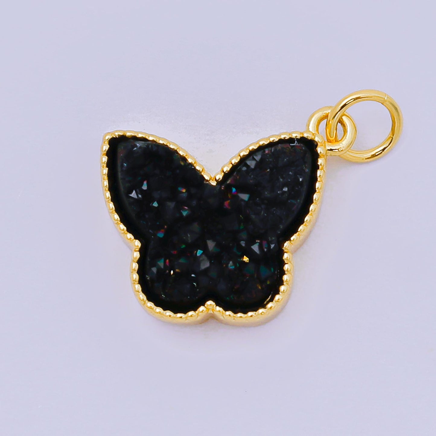 24K Gold Filled 14mm Glittery Multicolor Butterfly Druzy Stone Animal Charm | D-668 D-677 D-700 D-708 D-757 D-796 D-810