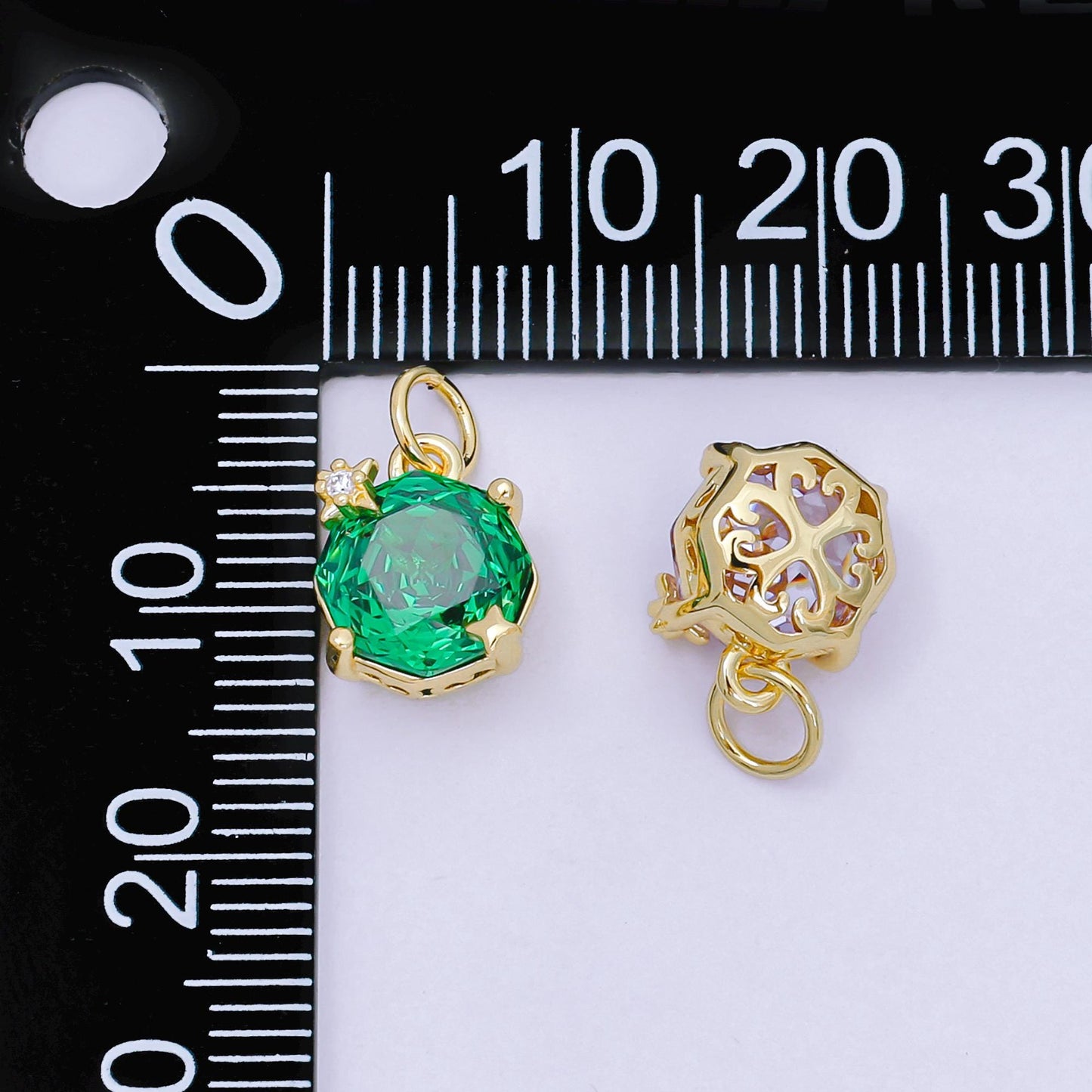 24K Gold Filled 11mm Round CZ Celestial Star Birthstone Charm | M-102 - M-106 M-197 M-212