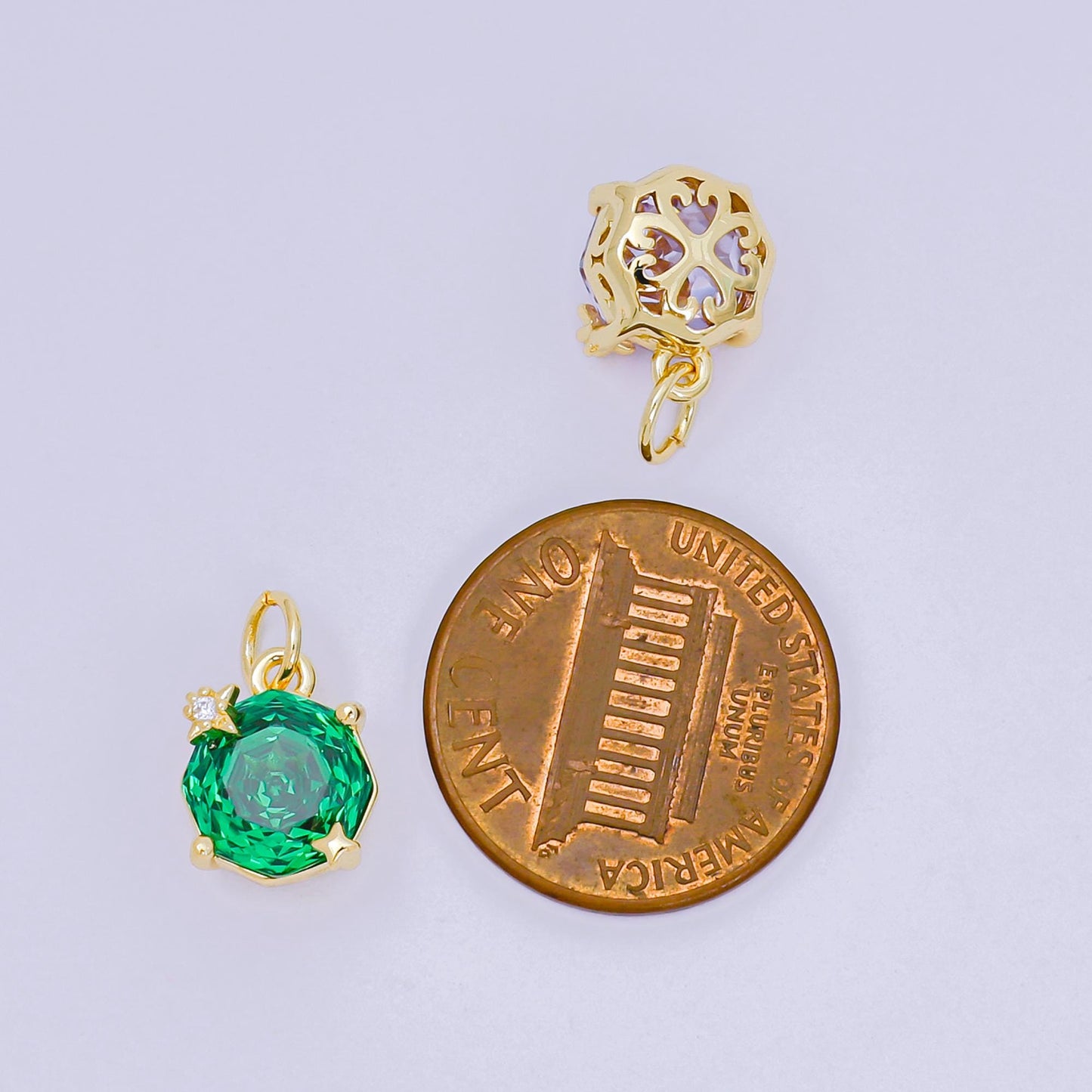 24K Gold Filled 11mm Round CZ Celestial Star Birthstone Charm | M-102 - M-106 M-197 M-212
