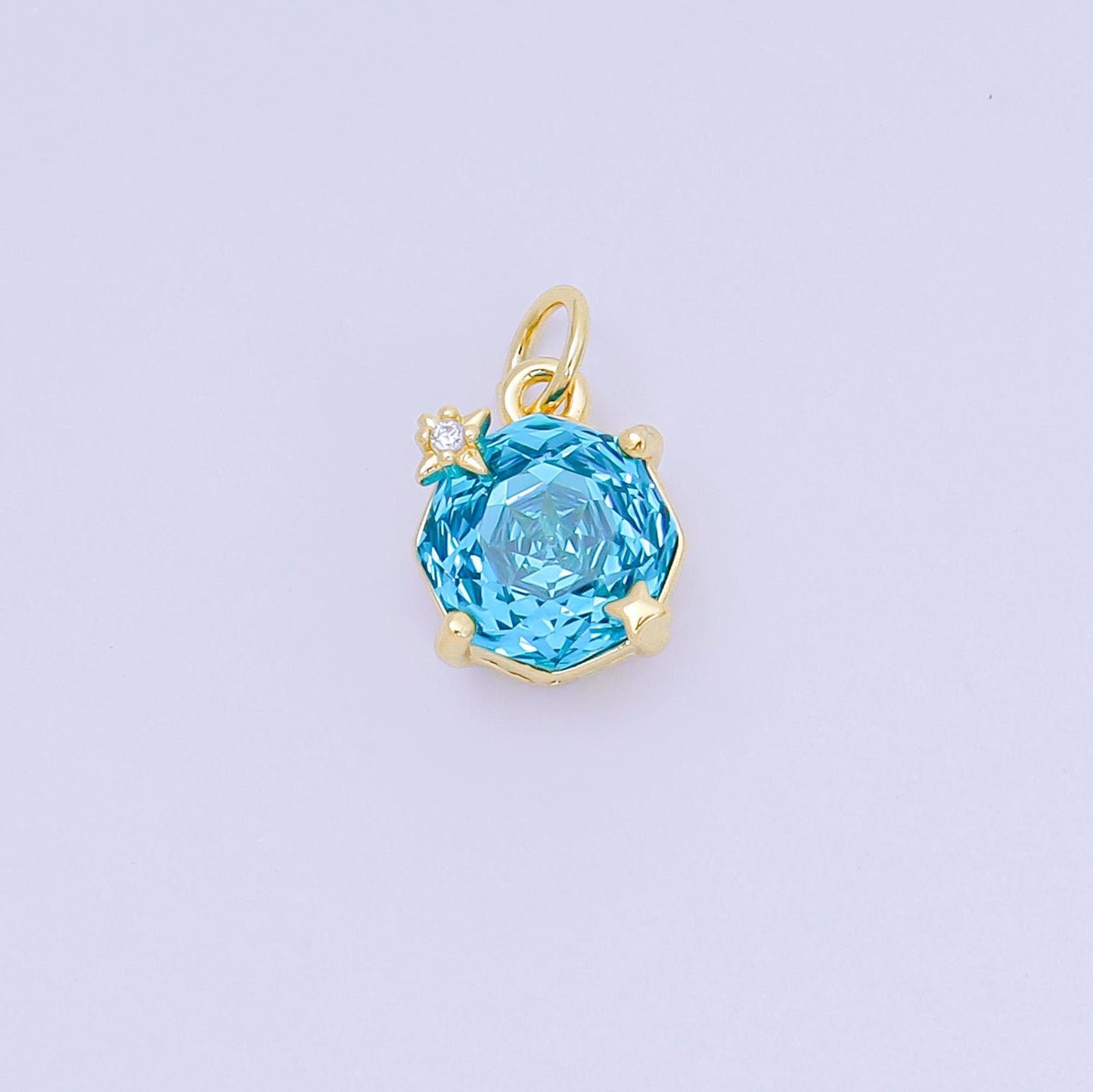 24K Gold Filled 11mm Round CZ Celestial Star Birthstone Charm | M-102 - M-106 M-197 M-212