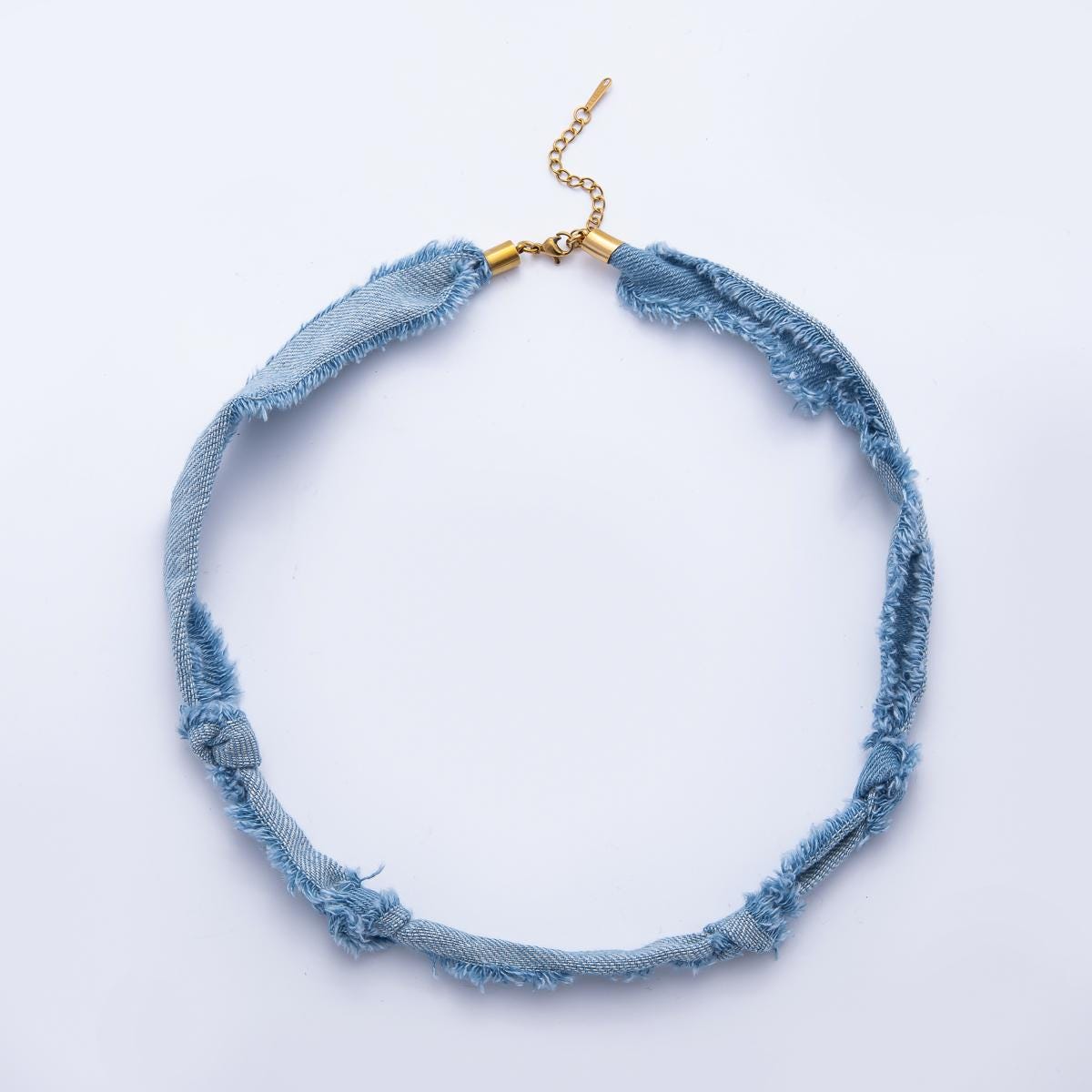 Denim Jeans Fabric Scarf Necklace 19 inch Make your own Scarf Necklace Charm Jewelry Supply with PVD Gold Stainless Clasp WA-1755
