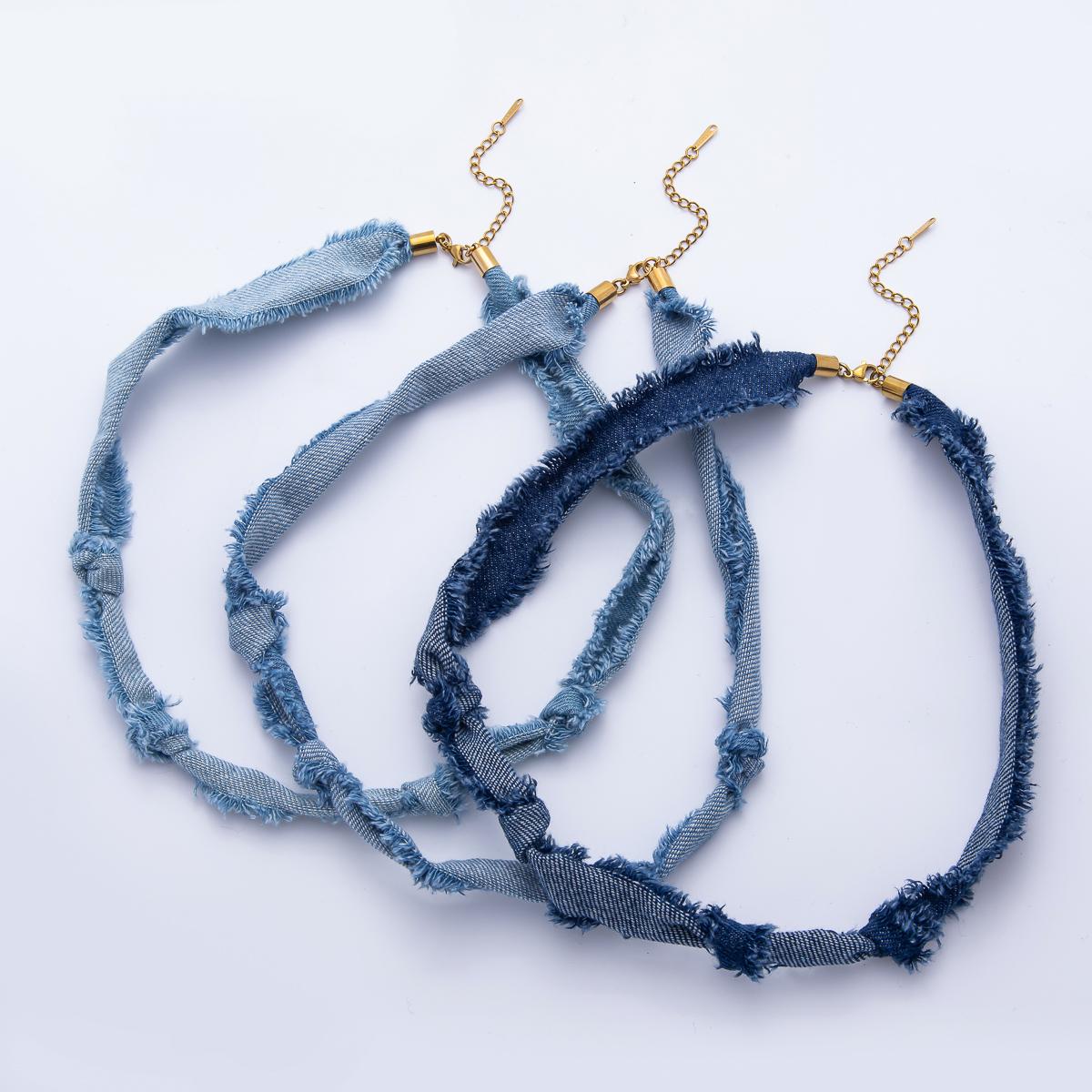 Denim Jeans Fabric Scarf Necklace 19 inch Make your own Scarf Necklace Charm Jewelry Supply with PVD Gold Stainless Clasp WA-1755