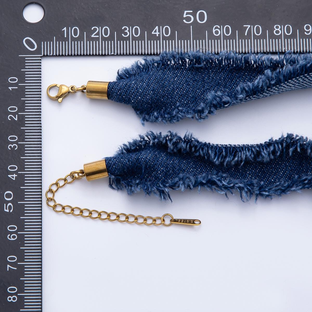 Denim Jeans Fabric Scarf Necklace 19 inch Make your own Scarf Necklace Charm Jewelry Supply with PVD Gold Stainless Clasp WA-1755