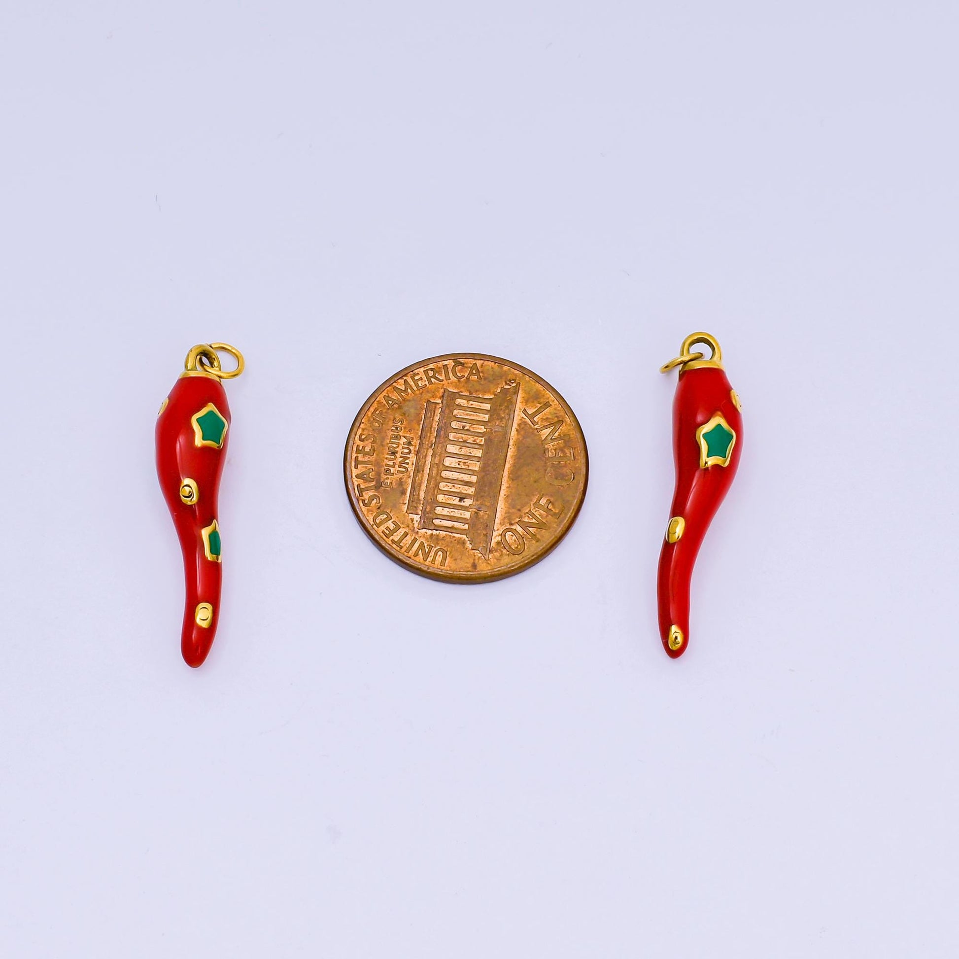 PVD Stainless Steel 26mm Red Enamel Star Hot Chili Charm | J-516