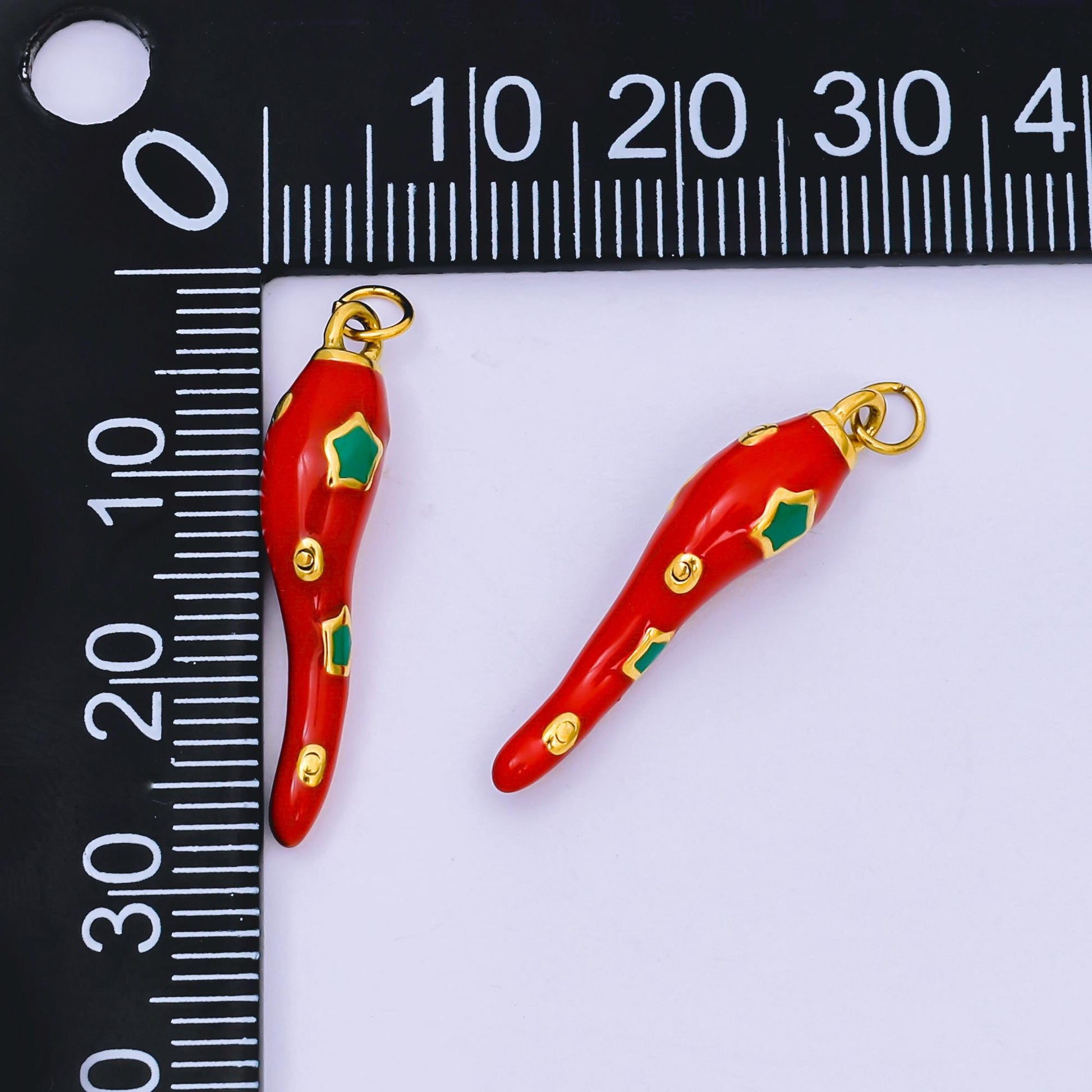 PVD Stainless Steel 26mm Red Enamel Star Hot Chili Charm | J-516