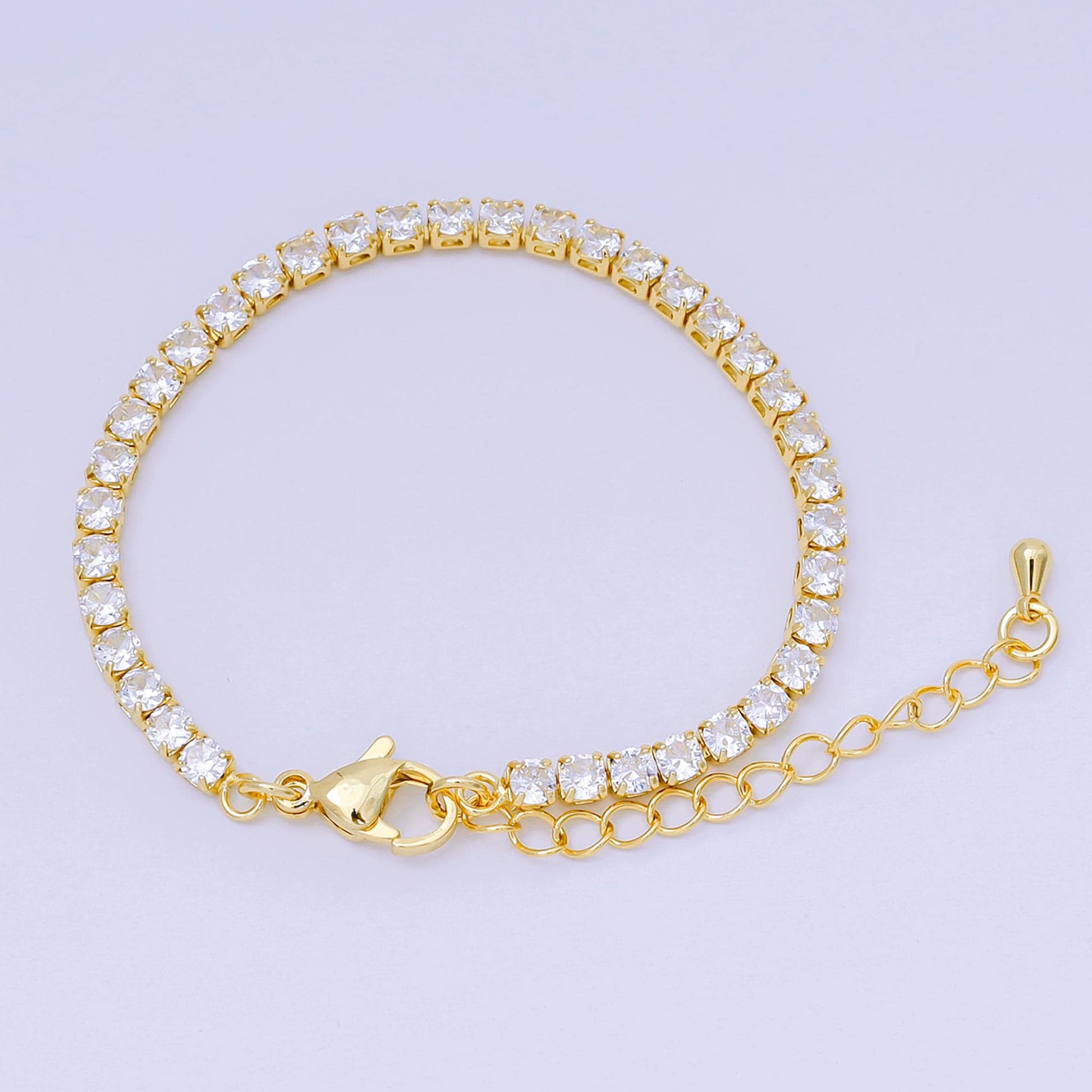 24K Gold Filled 3mm CZ Classic Tennis Bracelet 5.90 Inches with Extender | WA-3410