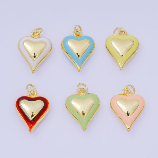 24K Gold Filled 20mm Green, Red & Pink Enamel Art Love Shades of Heart Charm | AH-674 - AH-676