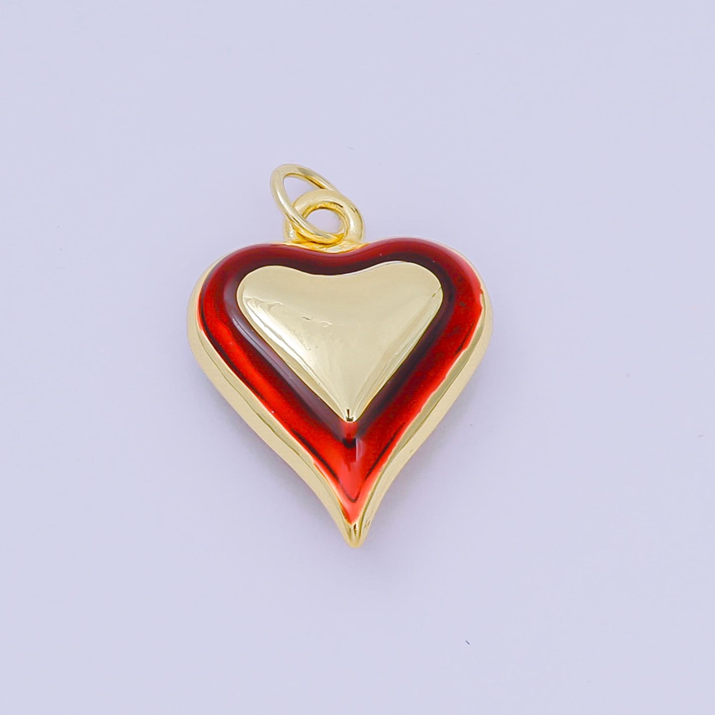 24K Gold Filled 20mm Green, Red & Pink Enamel Art Love Shades of Heart Charm | AH-674 - AH-676