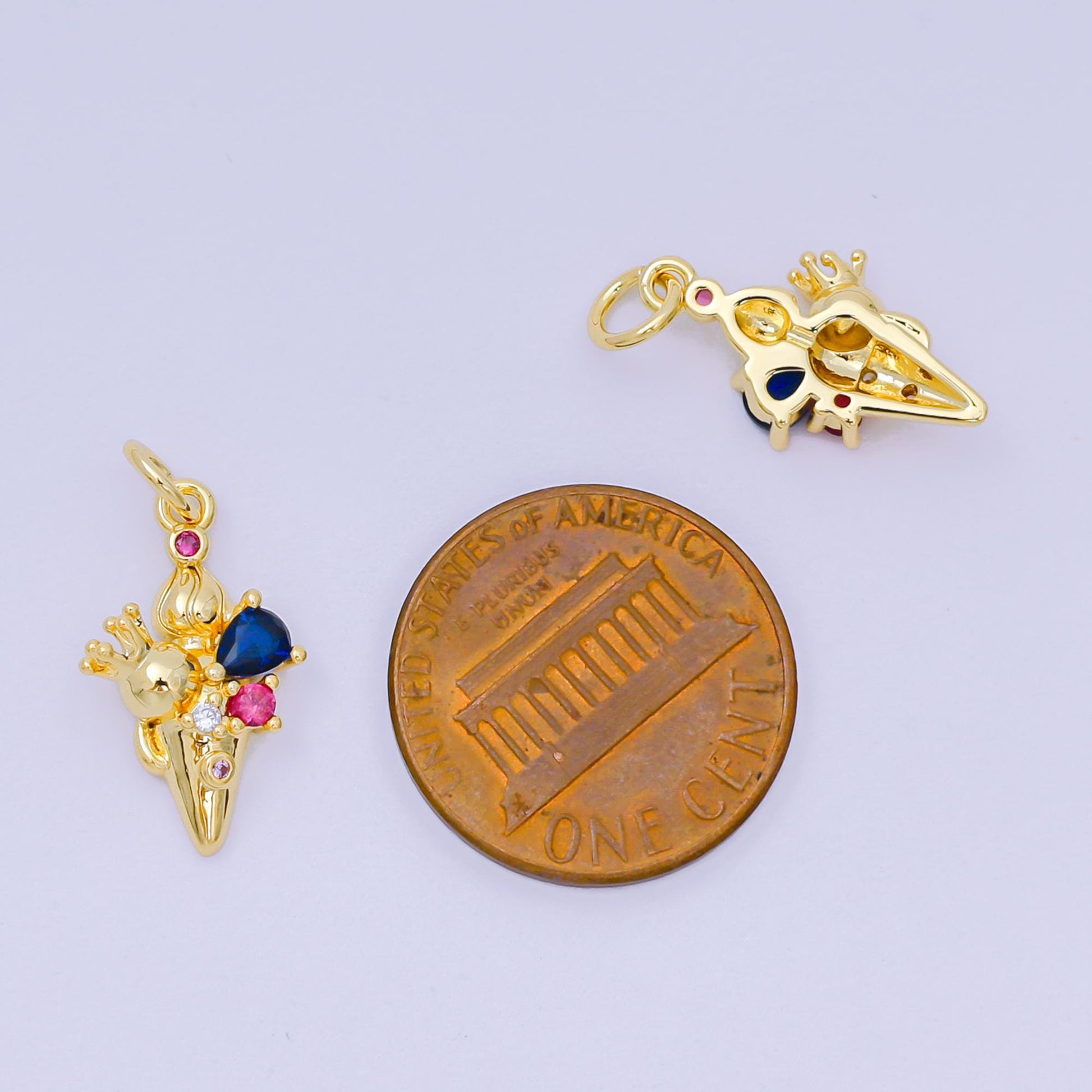 24K Gold Filled 17mm Blue Fuchsia CZ Palace Theme Crown Ice Cream Charm | D-284