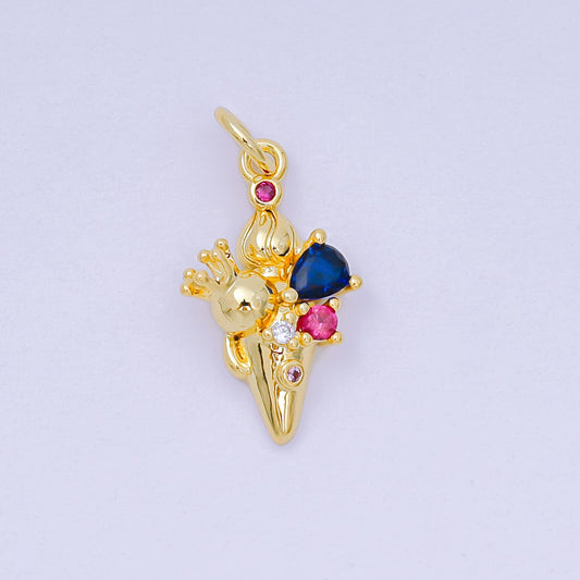 24K Gold Filled 17mm Blue Fuchsia CZ Palace Theme Crown Ice Cream Charm | D-284