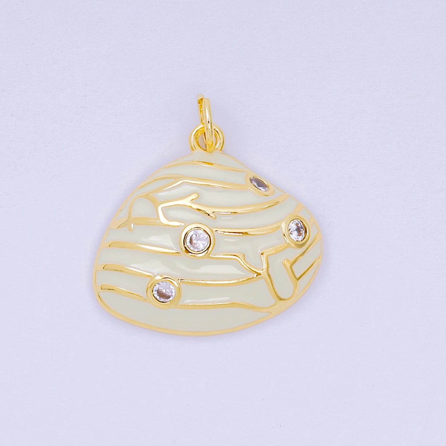 24K Gold Filled 18mm Round CZ Enamel Art Ocean Rock Shell Coral Charm in Red, Pink, & Green | D-166 D-126 D-240