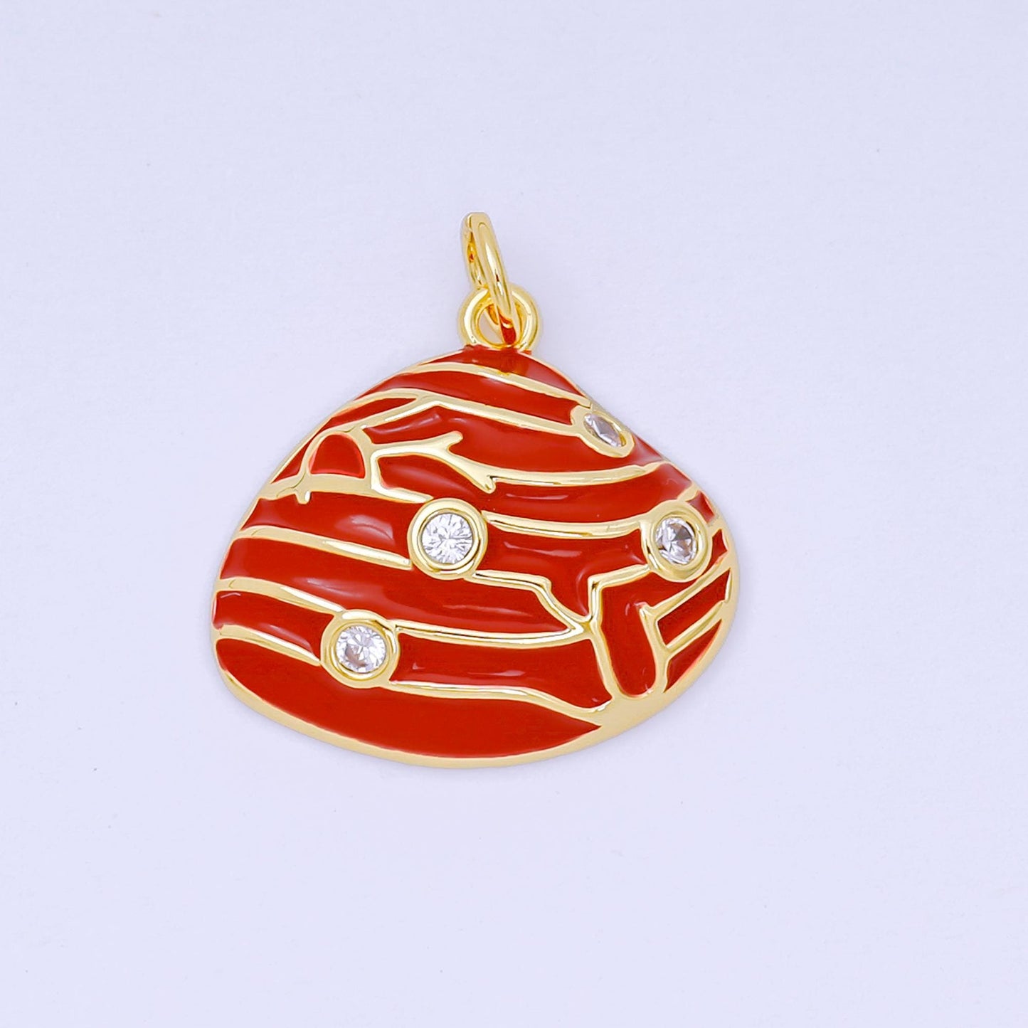24K Gold Filled 18mm Round CZ Enamel Art Ocean Rock Shell Coral Charm in Red, Pink, & Green | D-166 D-126 D-240