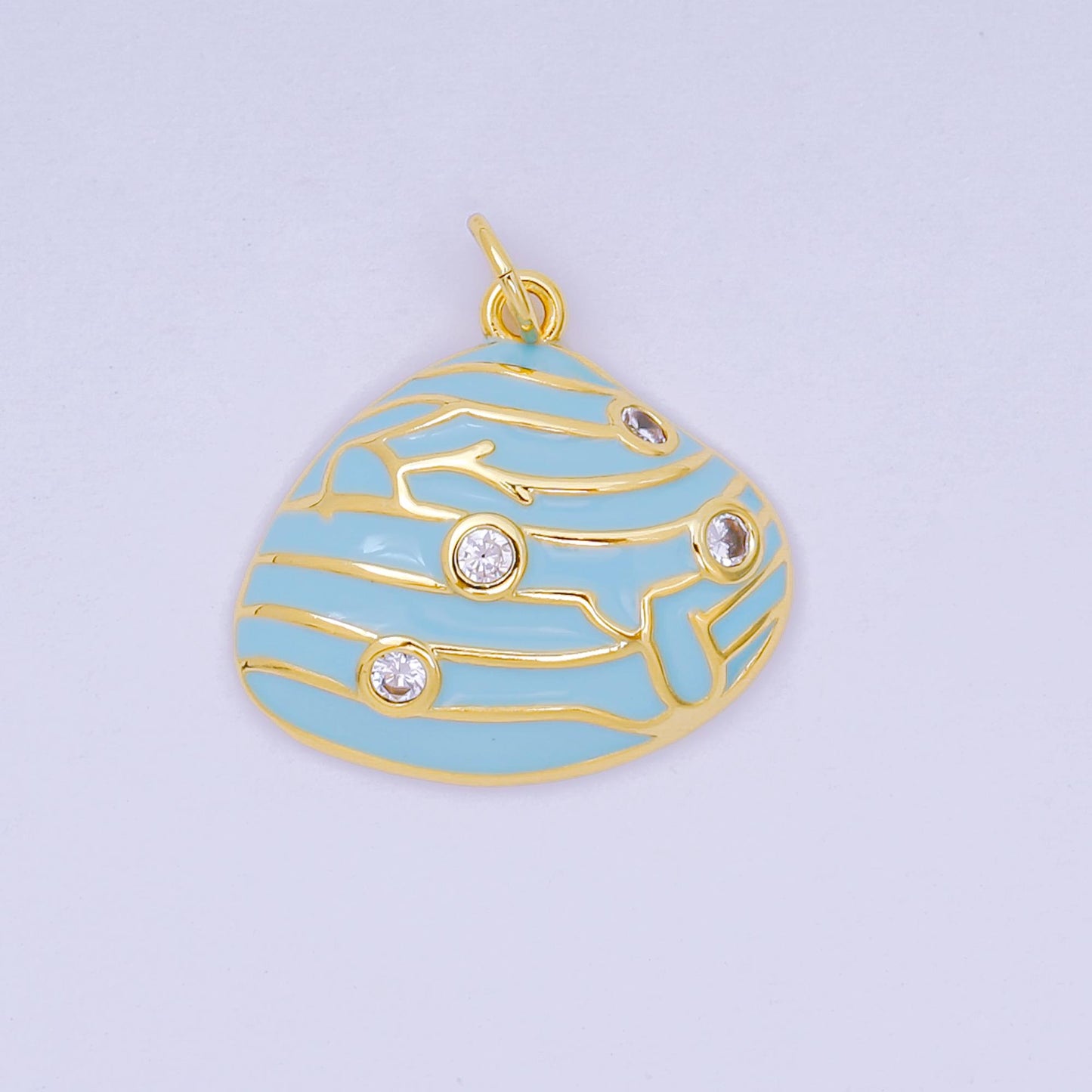 24K Gold Filled 18mm Round CZ Enamel Art Ocean Rock Shell Coral Charm in Red, Pink, & Green | D-166 D-126 D-240