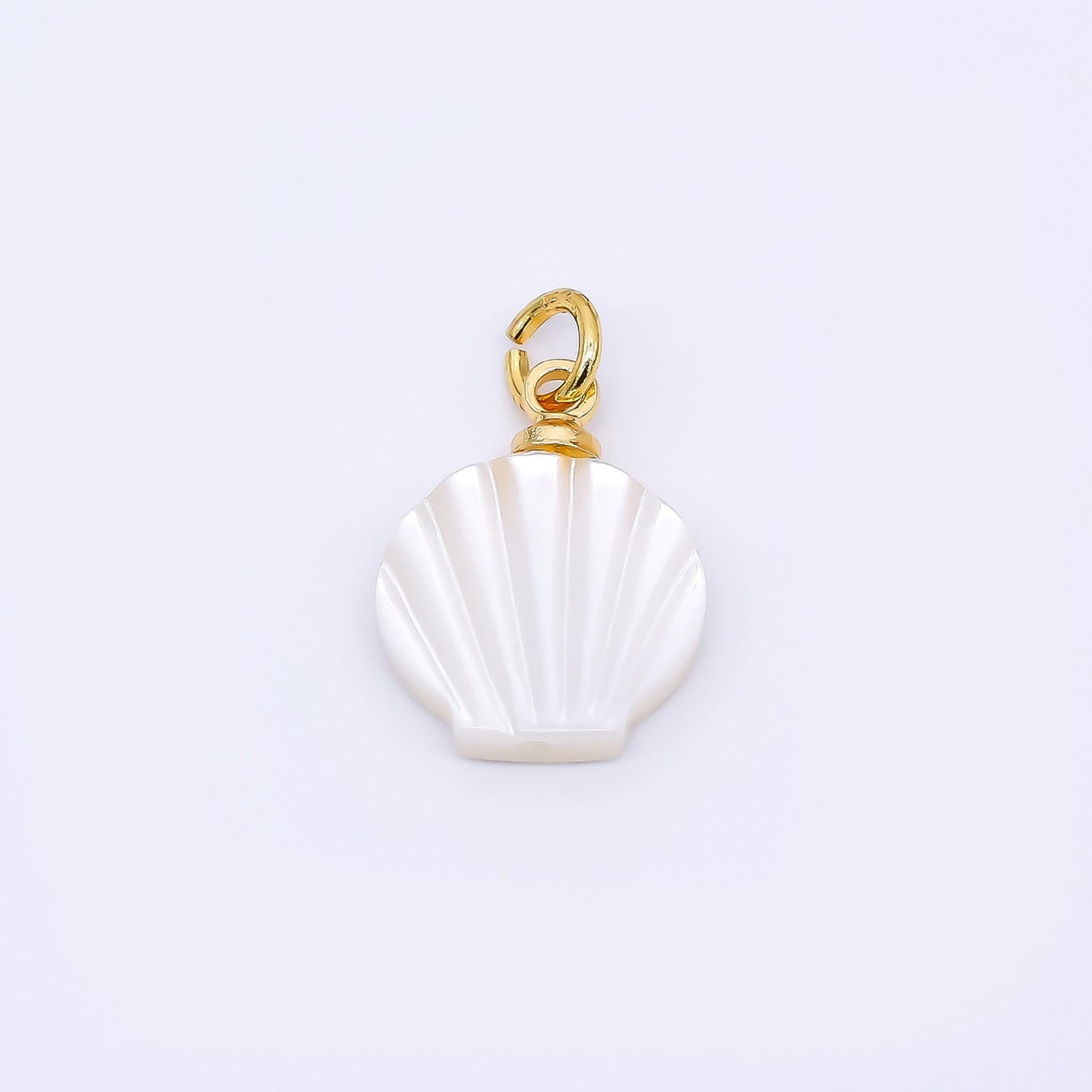 24K Gold Filled 13mm Shell Pearl Scallop Fan-Shaped Sea Shell Charm | P-1792