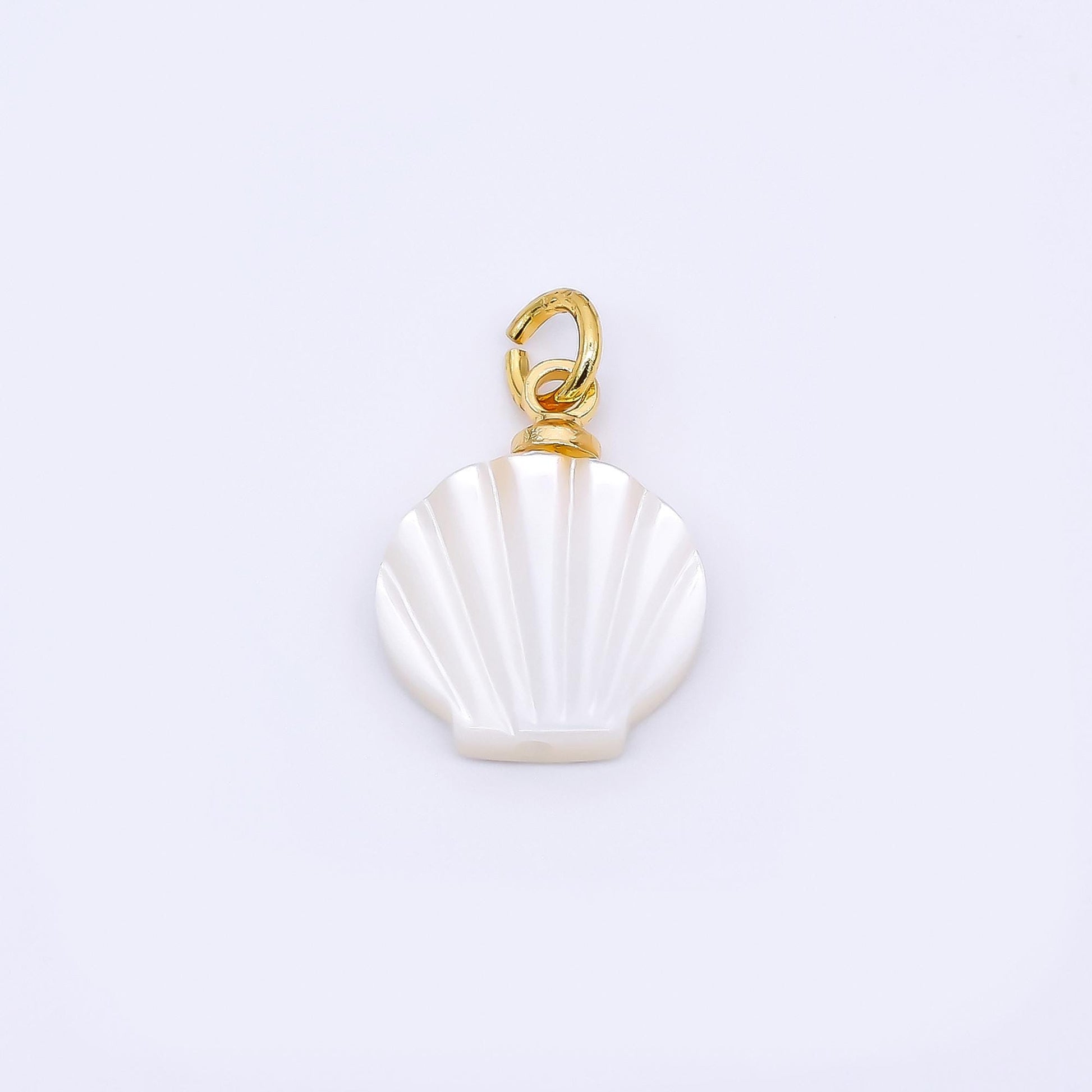 24K Gold Filled 13mm Shell Pearl Scallop Fan-Shaped Sea Shell Charm | P-1792