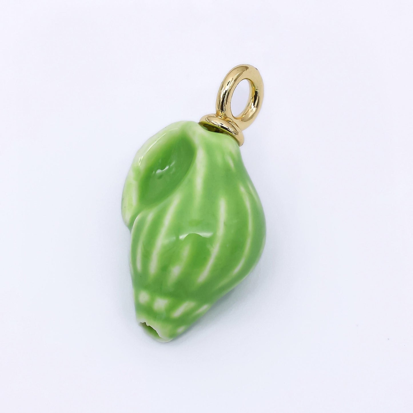 24K Gold Filled 26.5mm Ceramic Art Green Conch Snail Shell Charm | AF-550