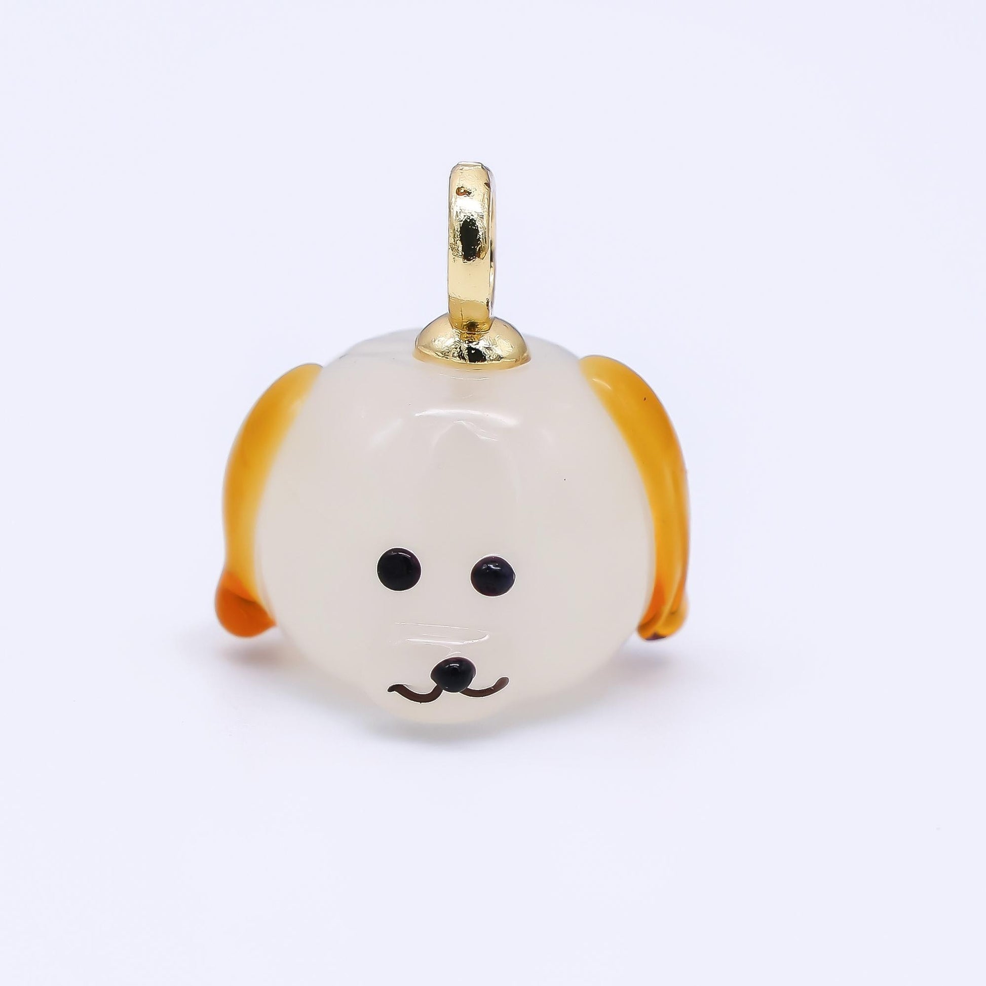 24K Gold Filled 17mm Ceramic Art Puppy Dog with Brown Ears Animal Charm | AJ-301
