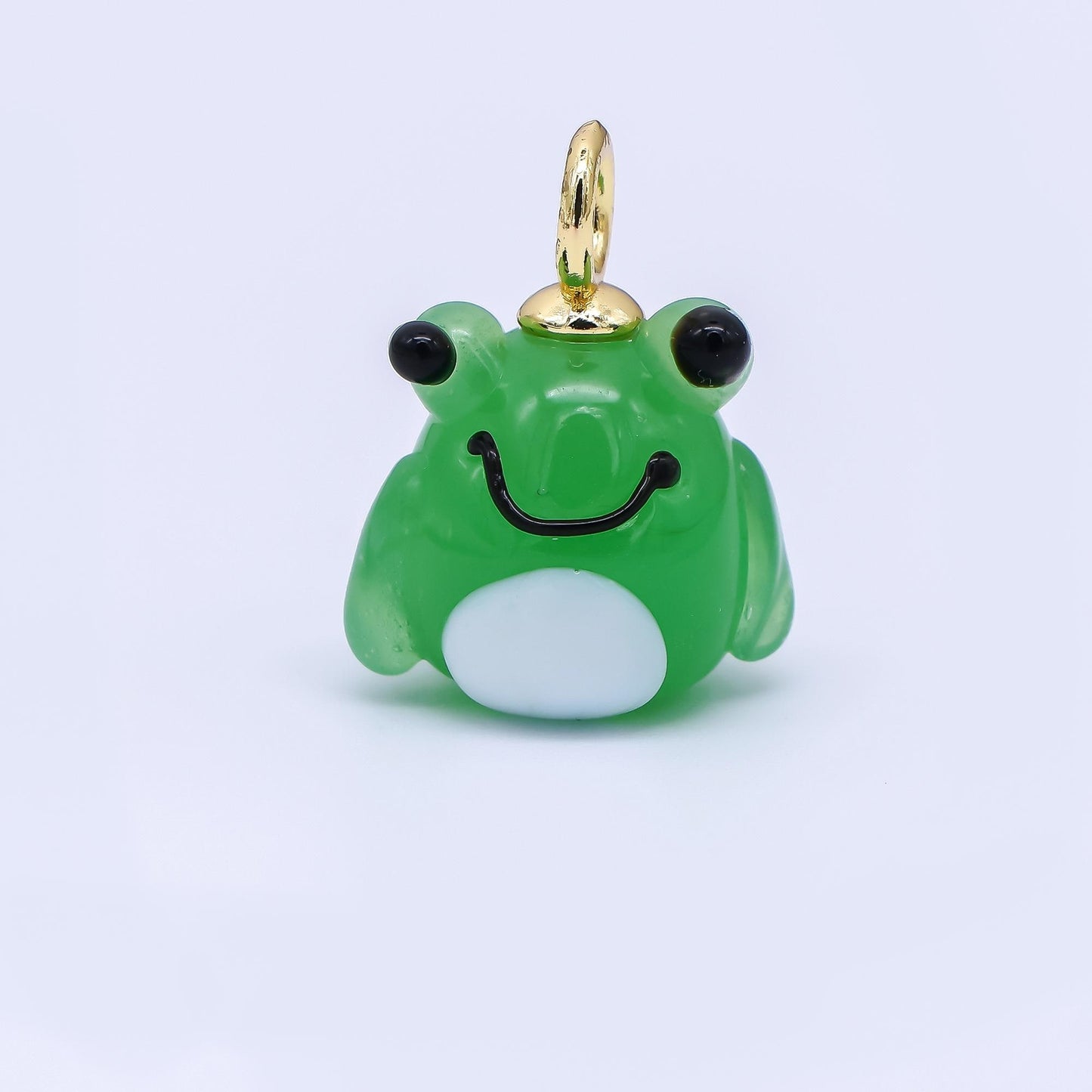 24K Gold Filled 20mm Ceramic Art Green Smiley Frog Animal Charm | AJ-302
