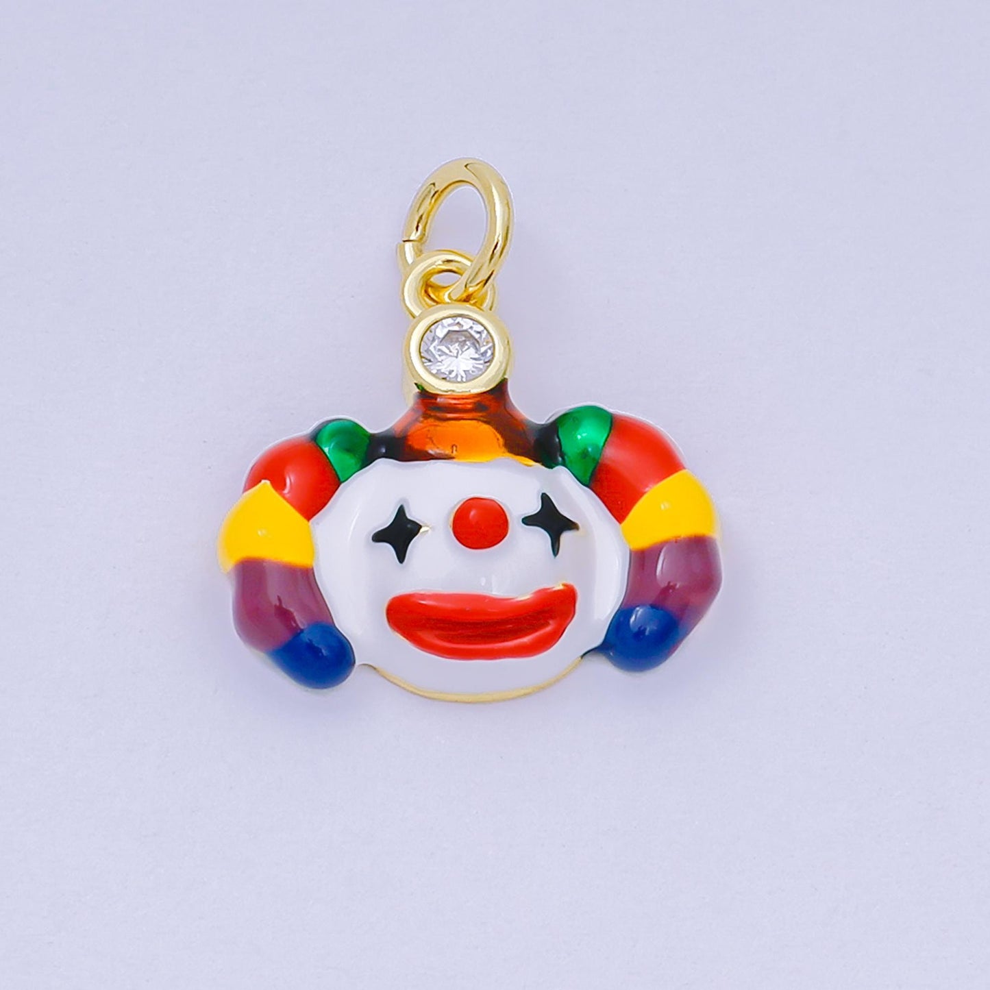 24K Gold Filled 15mm Enamel Art Funny Silly Clown Face Charm | D-254