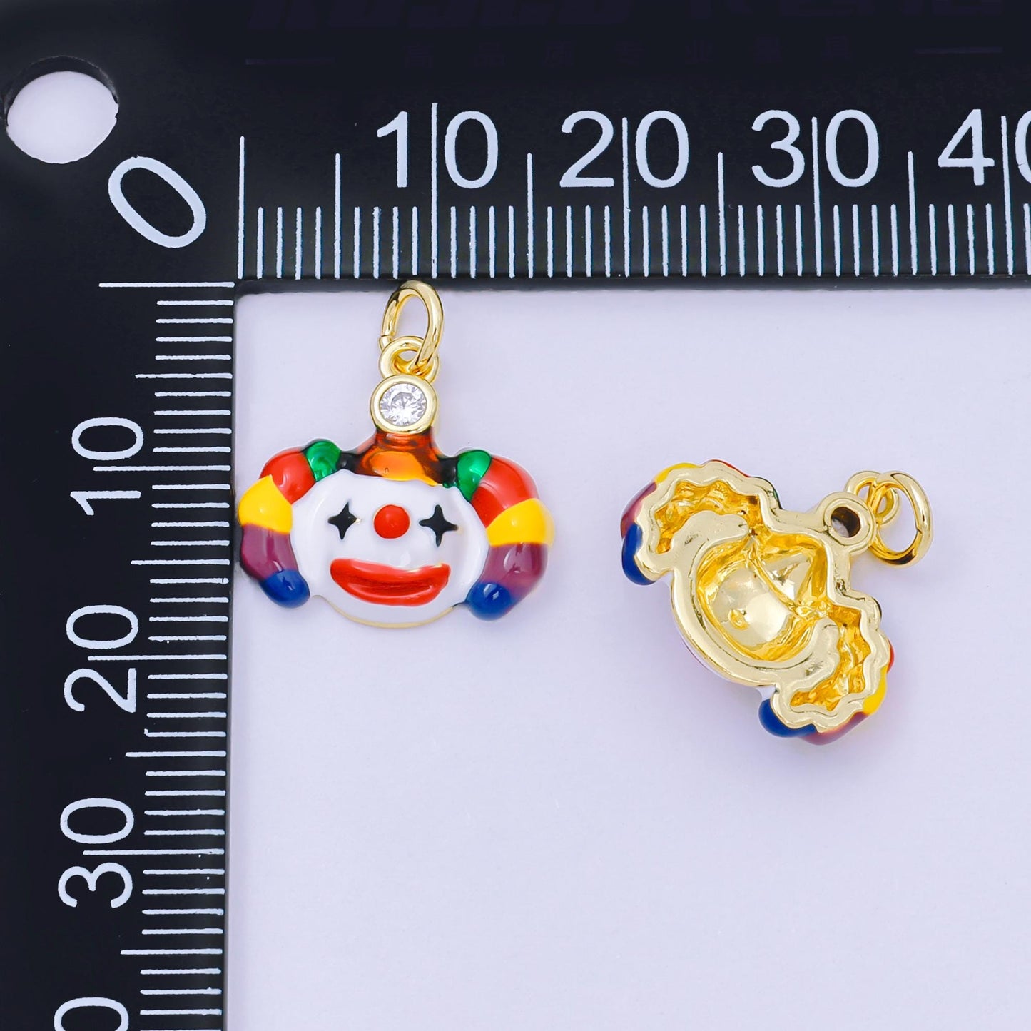 24K Gold Filled 15mm Enamel Art Funny Silly Clown Face Charm | D-254