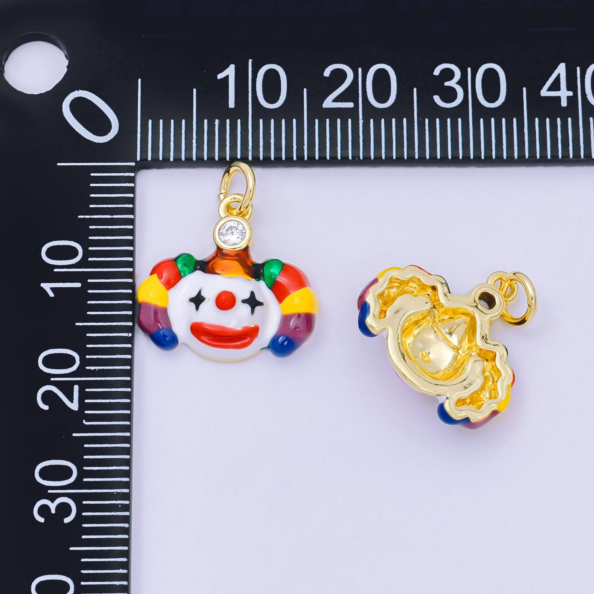 24K Gold Filled 15mm Enamel Art Funny Silly Clown Face Charm | D-254