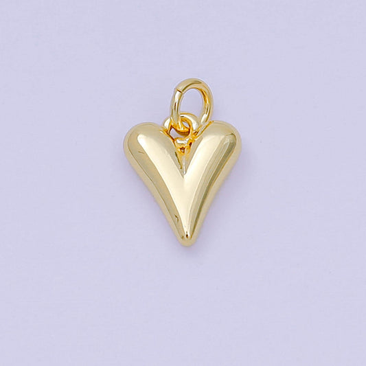 24K Gold Filled 10mm Dainty Minimalist Chubby 3D Heart Love Charm | D-271