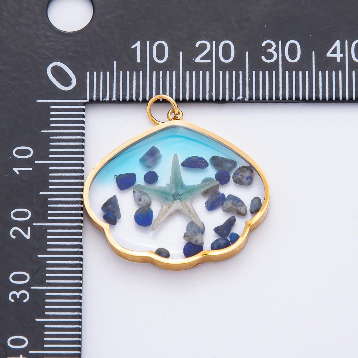 Blue STARFISH Pendant PVD Gold Stainless Steel Star Fish Ocean-Inspired Statement Jewelry, Enamel Necklace Charm J-696