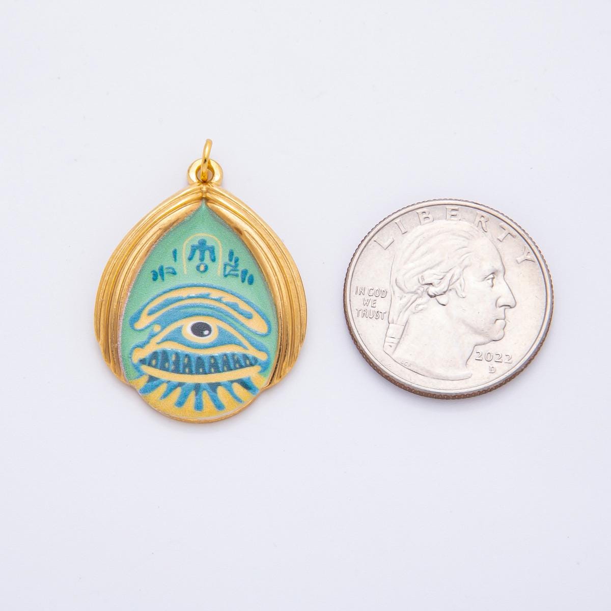 Embossed Design Enamel Painting Evil Eye Teardrop Pendant Charm PVD Gold Plated Frame Amulet Jewelry Bohemian Inspired J-699