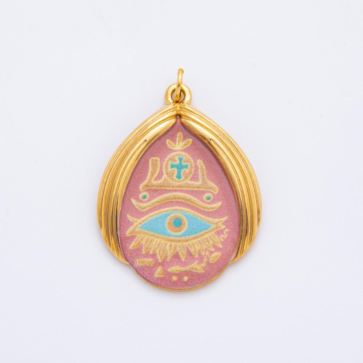 Embossed Design Enamel Painting Evil Eye Teardrop Pendant Charm PVD Gold Plated Frame Amulet Jewelry Bohemian Inspired J-699