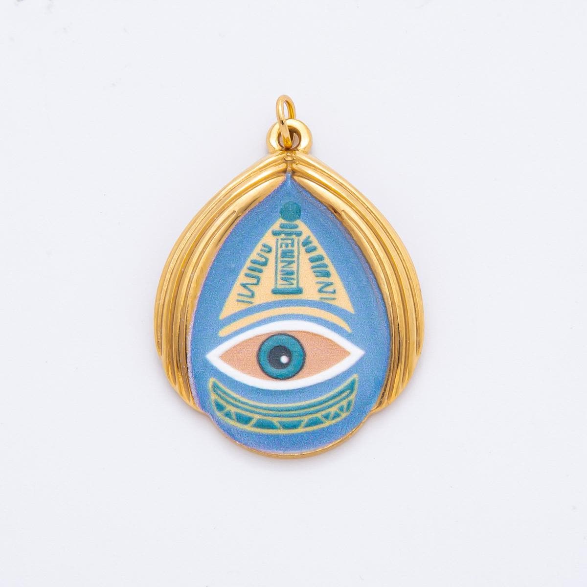 Embossed Design Enamel Painting Evil Eye Teardrop Pendant Charm PVD Gold Plated Frame Amulet Jewelry Bohemian Inspired J-699