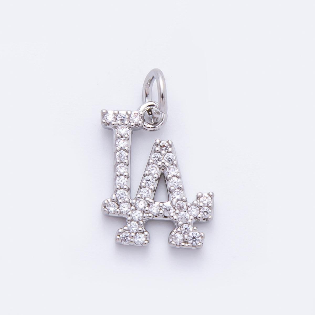 Dainty CZ Gold Los Angeles charm Silver minimalist jewelry micro Pave LA state sign travel Sport pendants necklace bracelet E-932