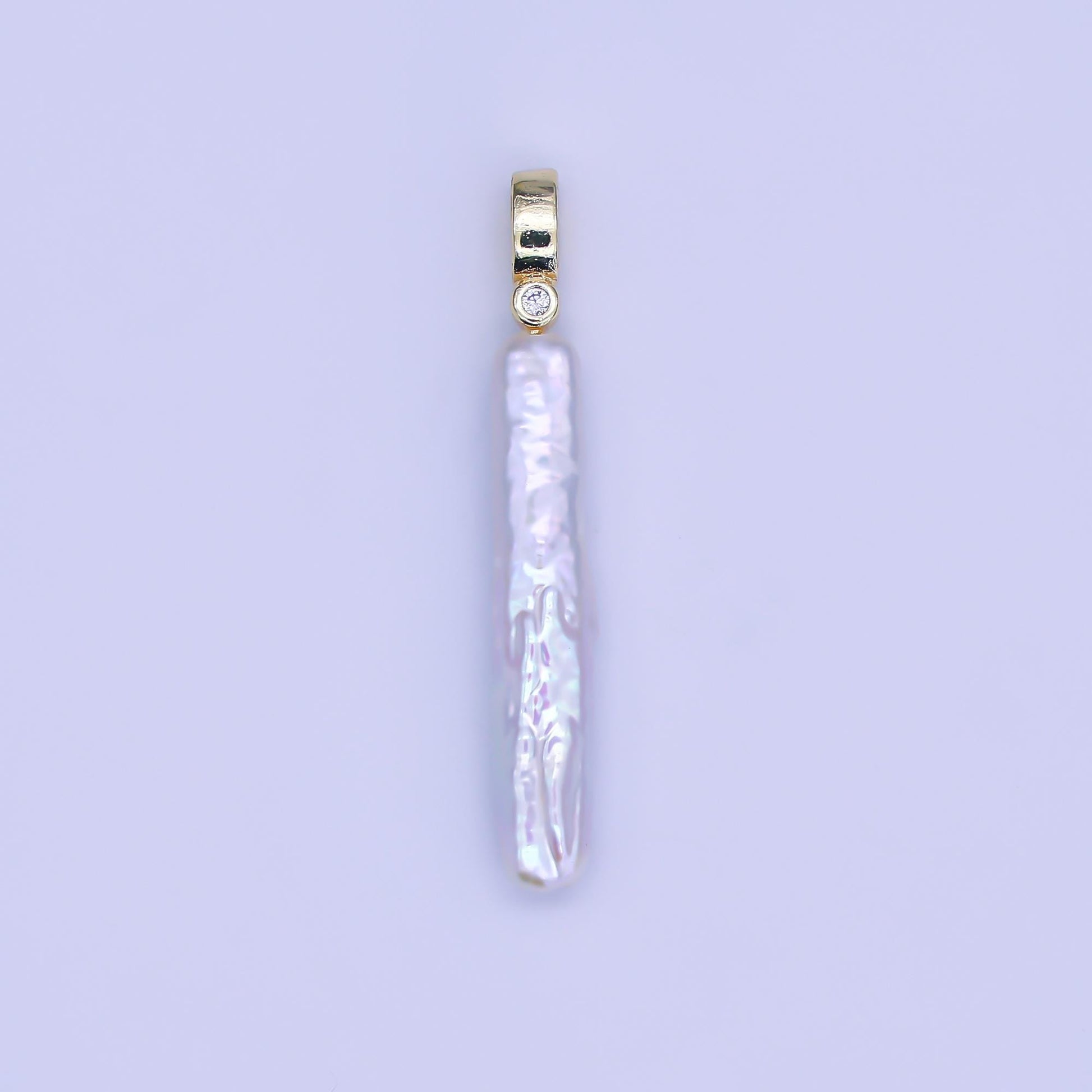 24K Gold Filled 32mm Freshwater Pearl Long Toothpick-Shaped Pendant | P-1713