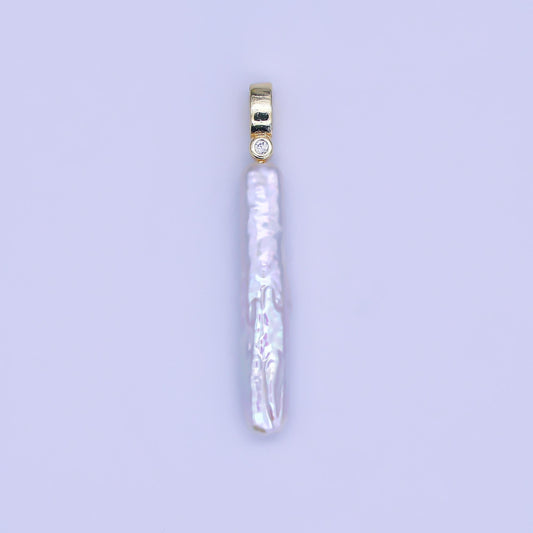 24K Gold Filled 32mm Freshwater Pearl Long Toothpick-Shaped Pendant | P-1713