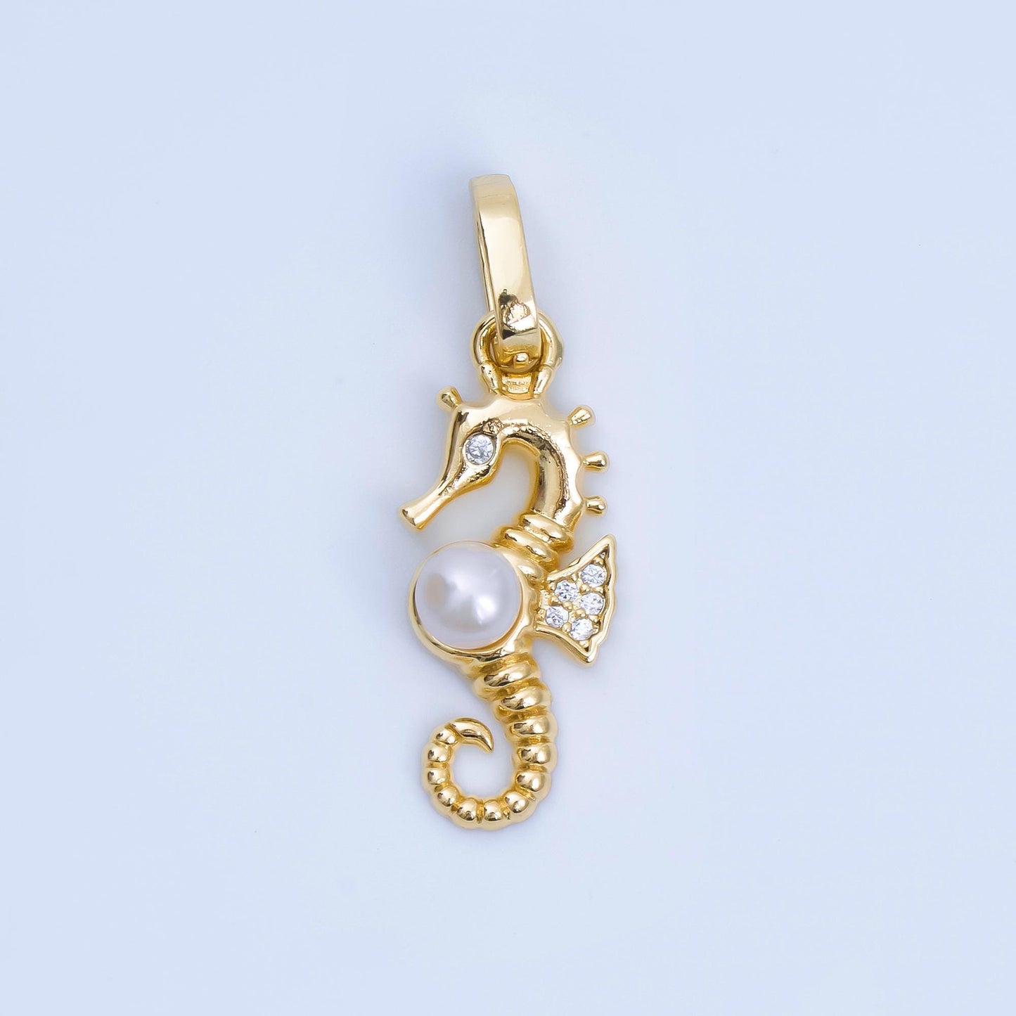 24k gold filled Pearl sea horse charm dainty seahorse Ocean animal pendant under the sea jewelry inspired | AA-1600