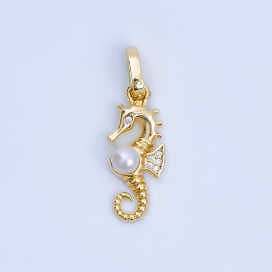 24k gold filled Pearl sea horse charm dainty seahorse Ocean animal pendant under the sea jewelry inspired | AA-1600