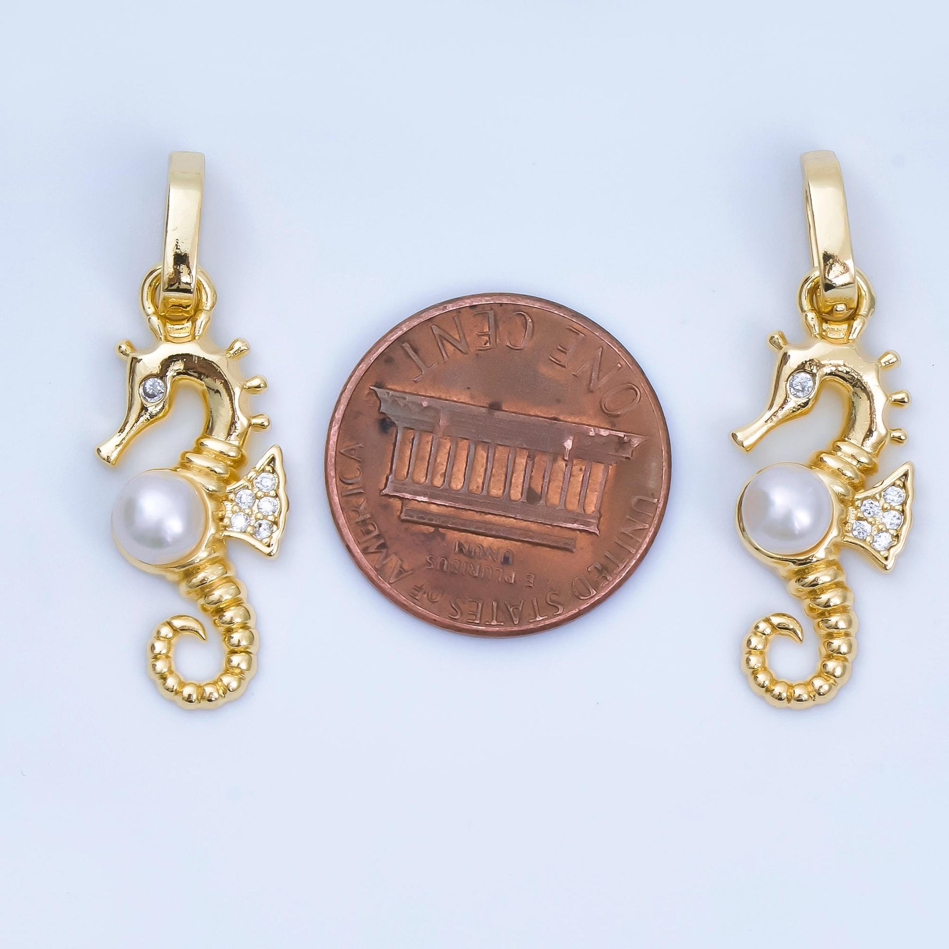 24k gold filled Pearl sea horse charm dainty seahorse Ocean animal pendant under the sea jewelry inspired | AA-1600