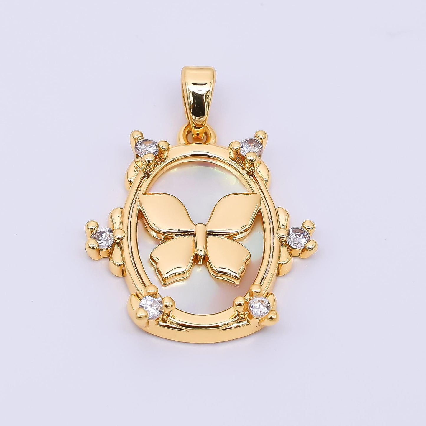 Mini Gold Mariposa Charm Butterfly Pendant Micro Pave Oval Medallion Animal charm for Jewelry Making AA1572