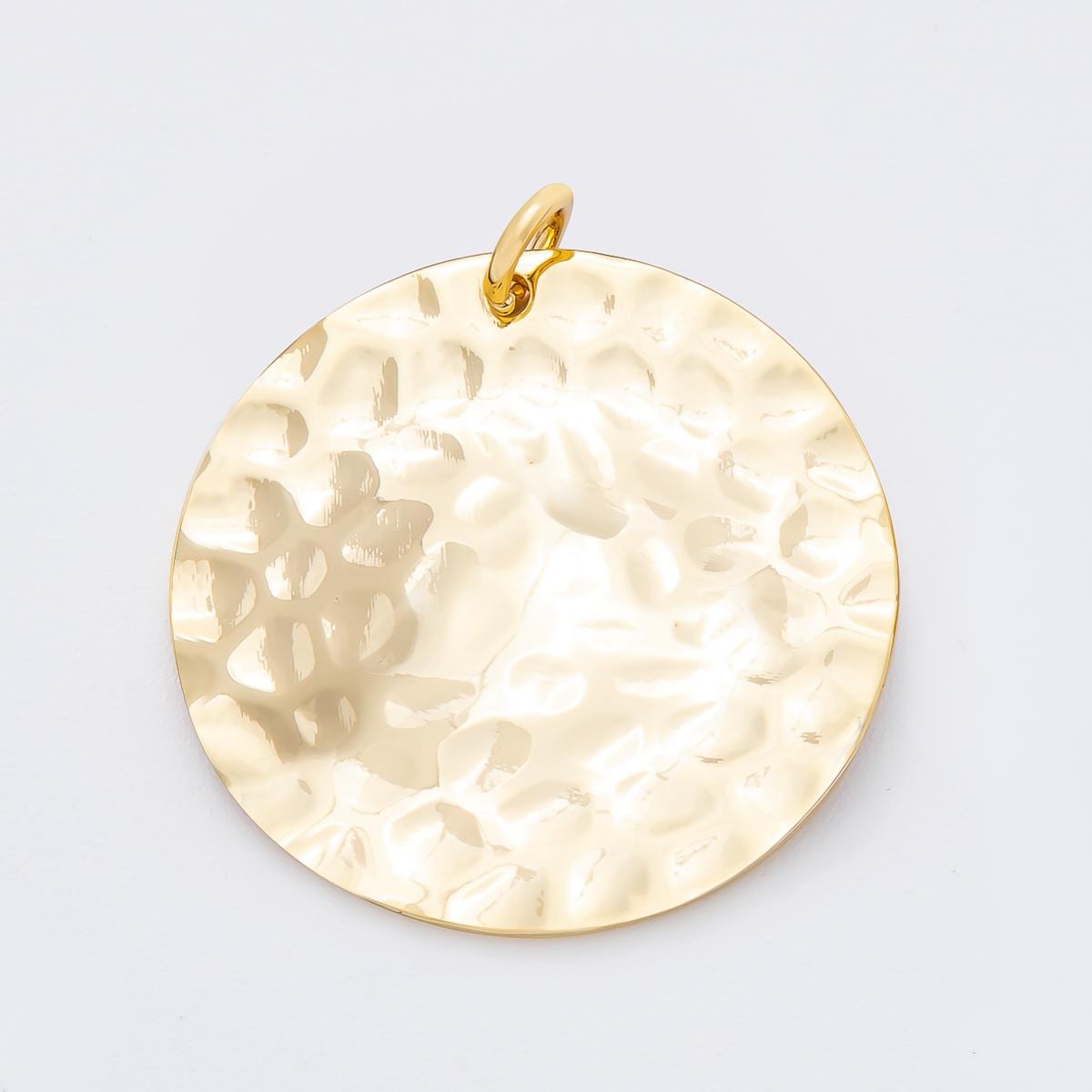 Modern Gold Hammered Round Coin Shape Pendant Charm Necklace Jewelry Supply DIY Jewelry Findings in 18k Gold Filled Textured Pendant N-1798