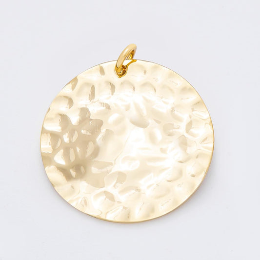 Modern Gold Hammered Round Coin Shape Pendant Charm Necklace Jewelry Supply DIY Jewelry Findings in 18k Gold Filled Textured Pendant N-1798