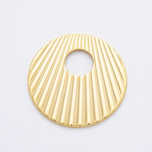 Big Modern Gold Sunburst Round Pendant Charm Necklace Jewelry Supply DIY Jewelry Findings in 18k Gold Filled Textured Pendant Z-1254