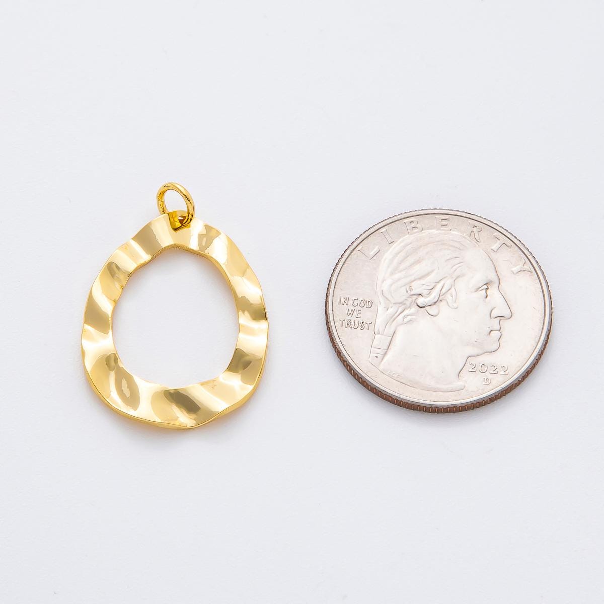 Big Hammered Rustic 18K Gold Filled Geometric Molten Oblong Charm for Cord Necklace | N-A1459