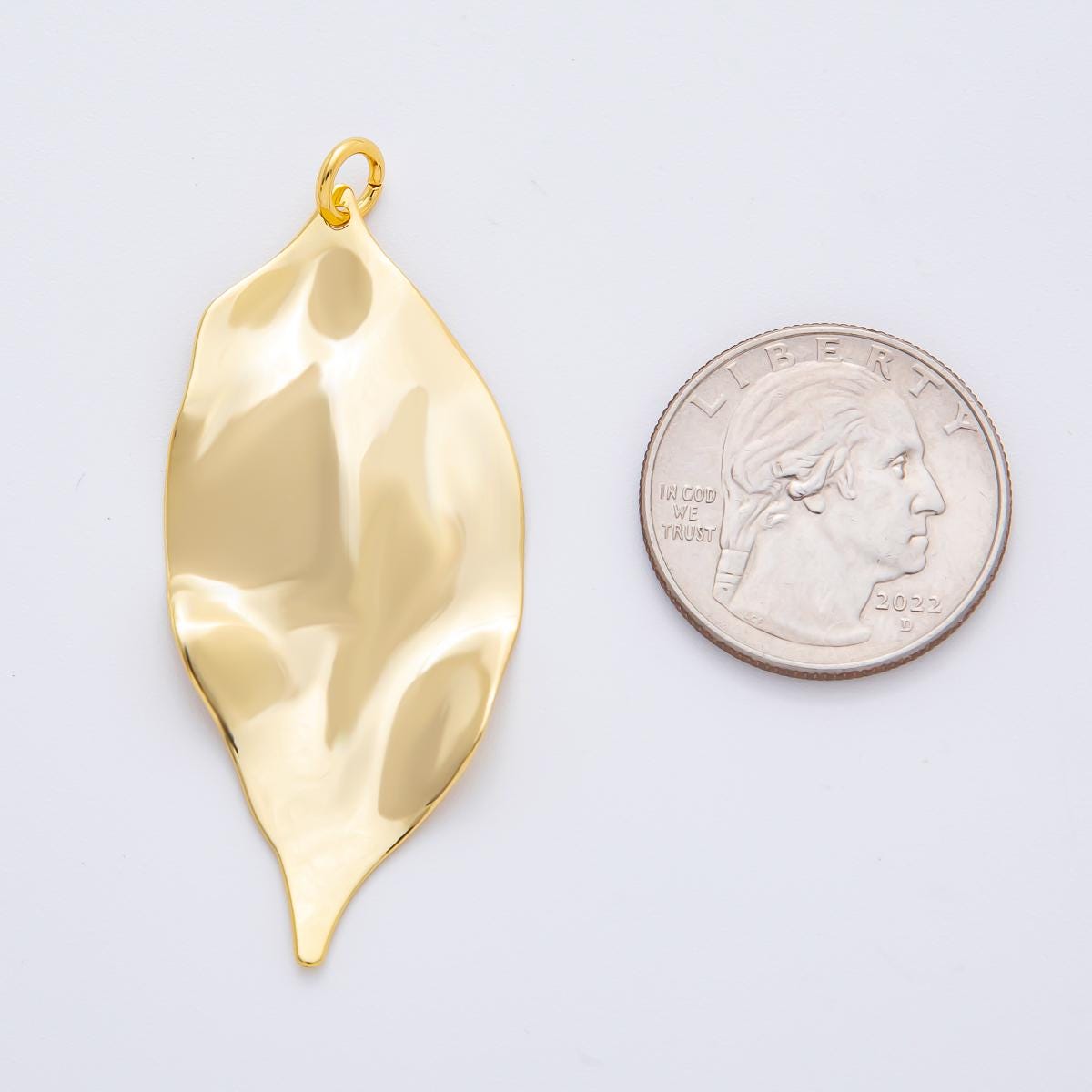 Modern Gold Organic Leaf Freeform Shape Pendant Charm Necklace Jewelry Supply DIY Jewelry Finding 18k Gold Filled Molten Gold Charm N-1510