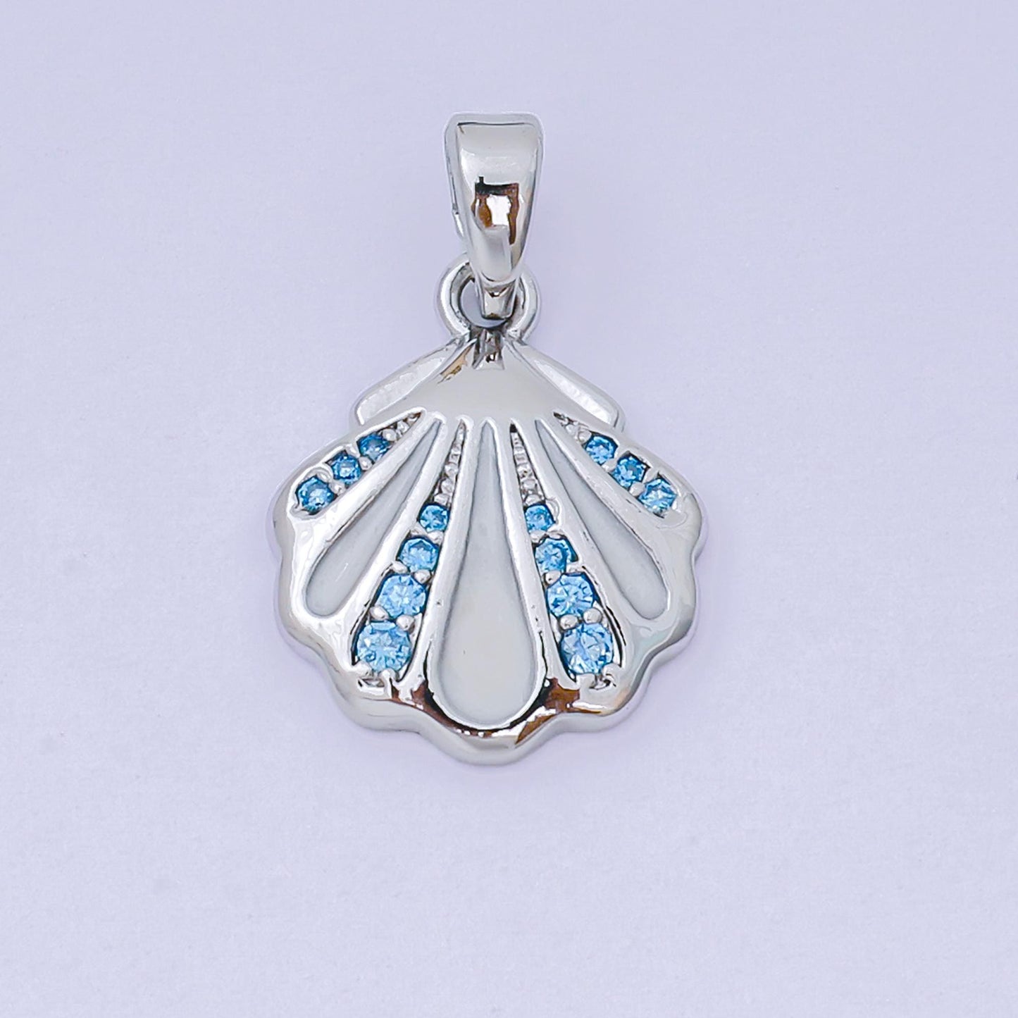 24K Gold Filled 15mm Sky Blue Micro Paved CZ Clam Shell Dainty Charm in Gold & Silver | AA-1577